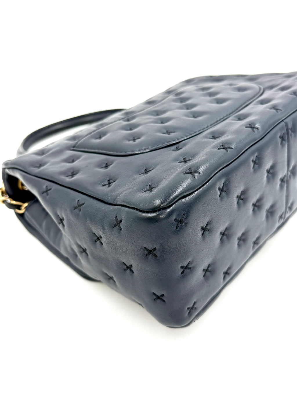 Pre-owned Chanel Paris-Rome Cross Stitch Medium Top Handle Flap Bag Navy - Authenticated