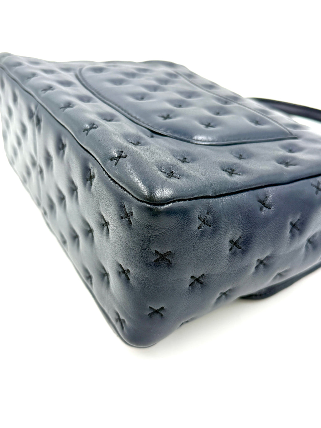Pre-owned Chanel Paris-Rome Cross Stitch Medium Top Handle Flap Bag Navy - Authenticated