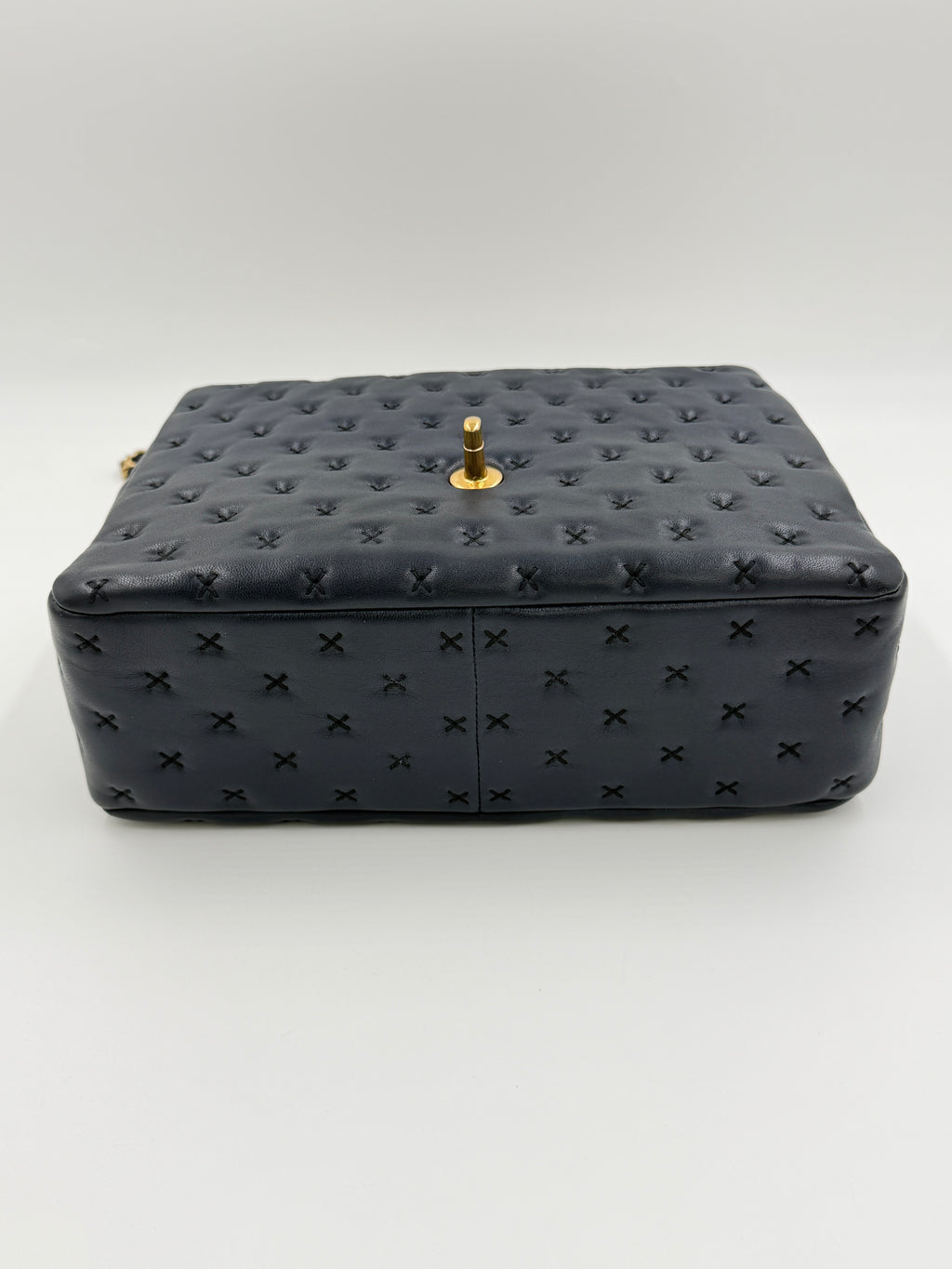 Pre-owned Chanel Paris-Rome Cross Stitch Medium Top Handle Flap Bag Navy - Authenticated