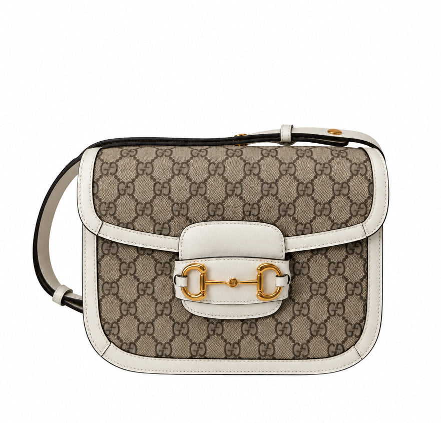 Pre-owned GUCCI GG Supreme Monogram Horsebit 1955 Shoulder Bag Beige Mystic White - Authenticated