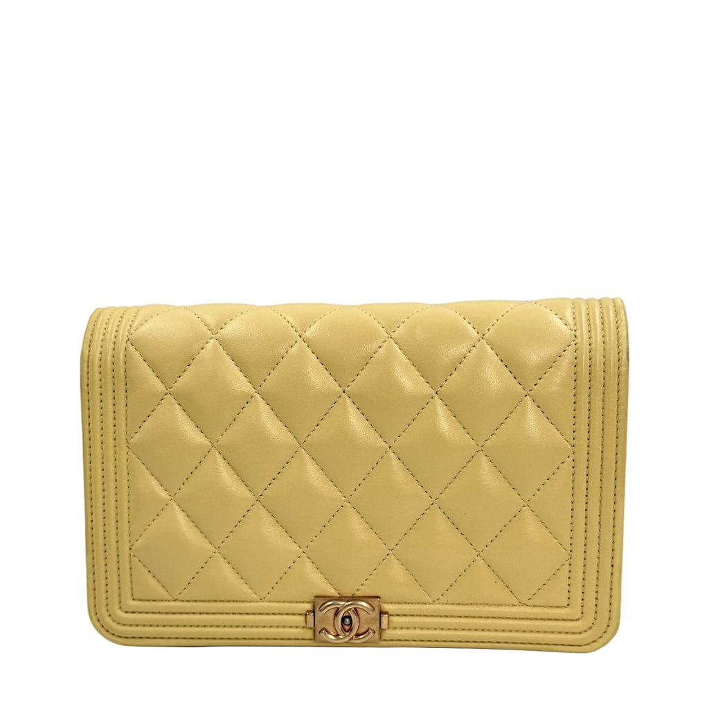 Pre-Owned Chanel Yellow Lambskin Wallet on Chain Gold Hardware S/S 2017 - Authenticated