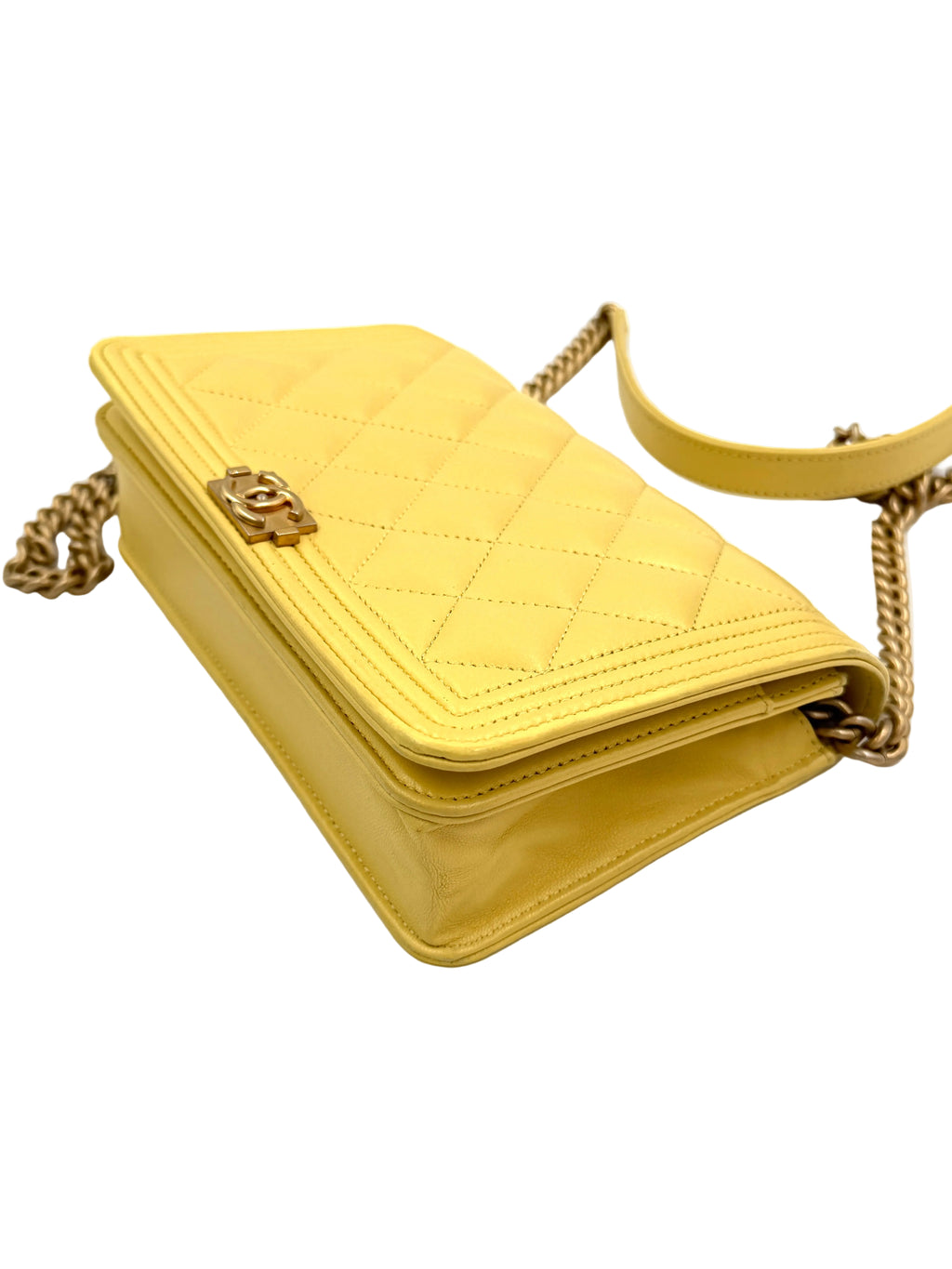 Pre-Owned Chanel Yellow Lambskin Wallet on Chain Gold Hardware S/S 2017 - Authenticated