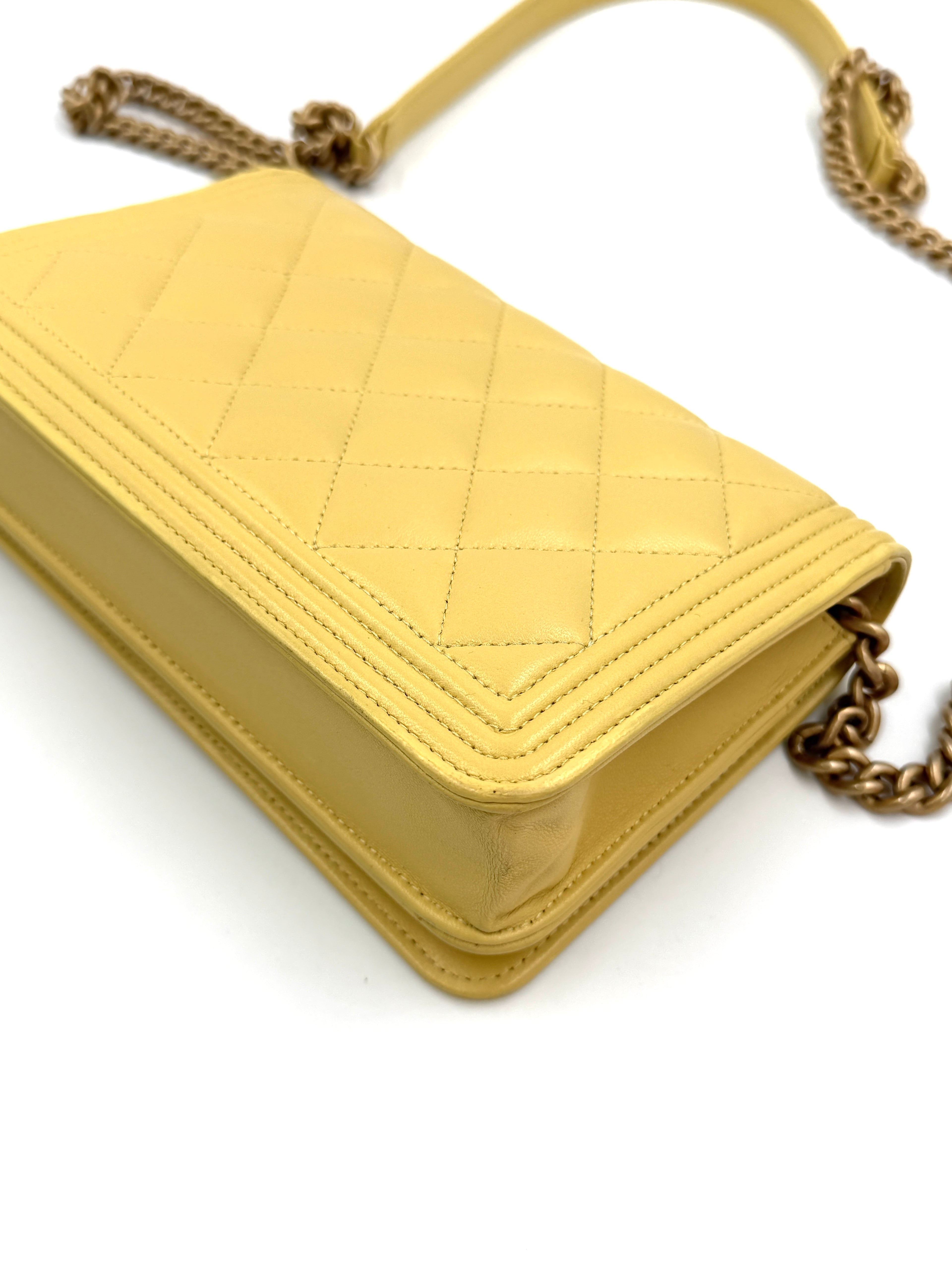 Pre-Owned Chanel Yellow Lambskin Wallet on Chain Gold Hardware S/S 2017 - Authenticated