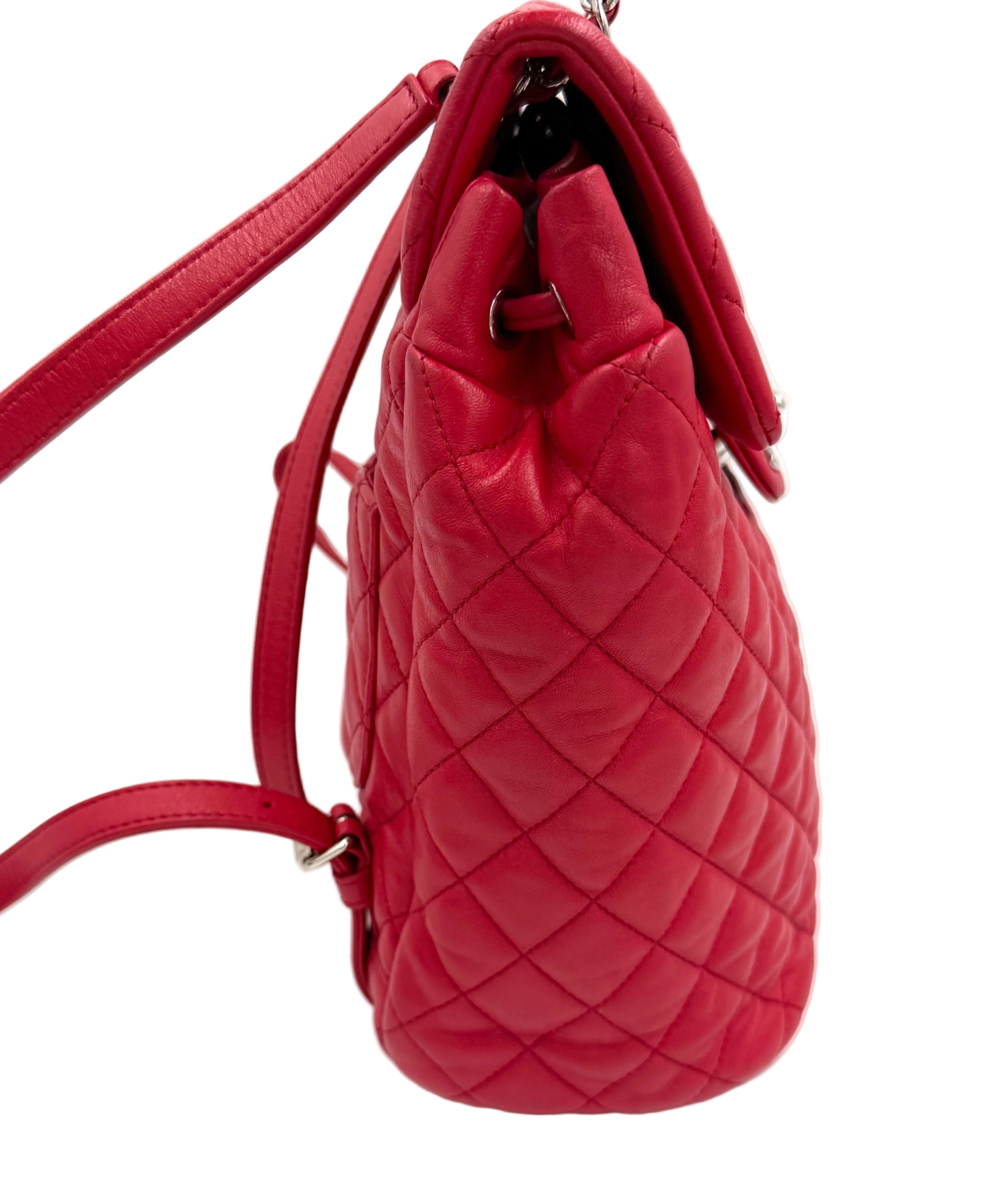 Pre-owned Chanel Small Urban Spirit Backpack Red Lambskin Silver Hardware - Authenticated