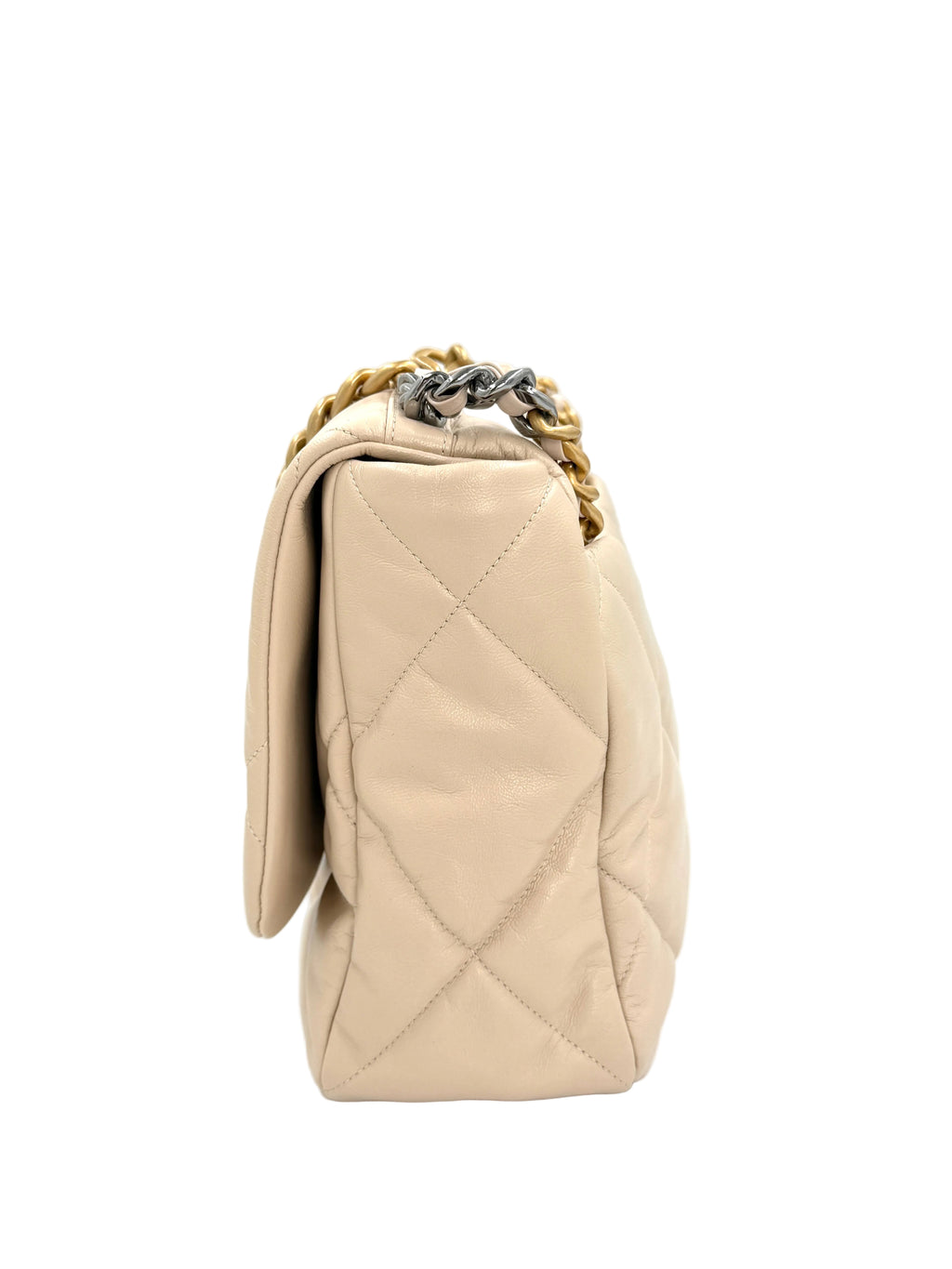 Pre-owned Chanel 19 Maxi Beige Goatskin Mixed Hardware - Authenticated