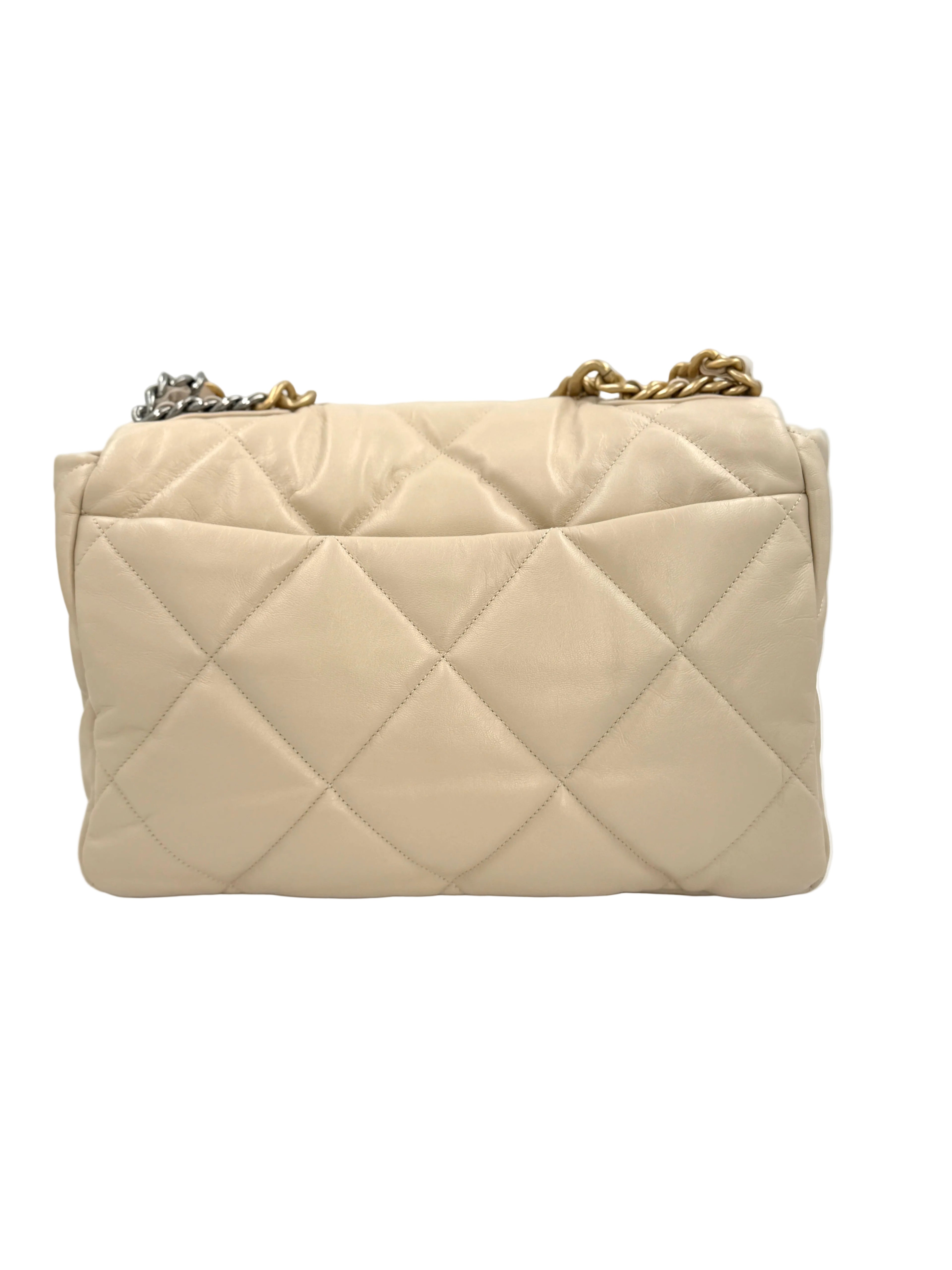 Pre-owned Chanel 19 Maxi Beige Goatskin Mixed Hardware - Authenticated