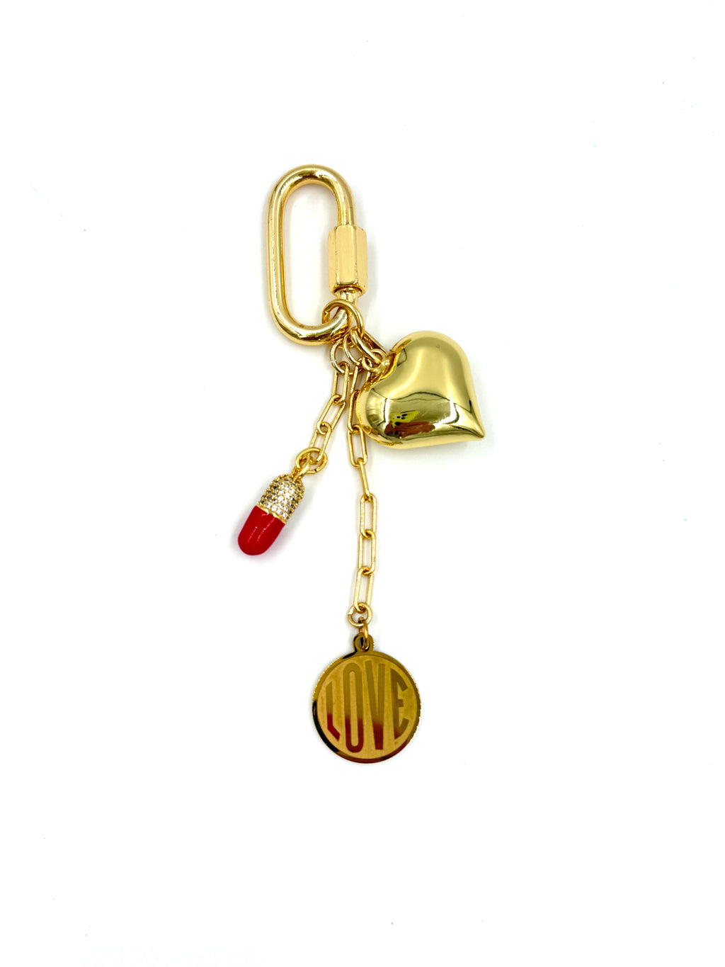 Hawley Studio Bag Charm with Heart, Love, Pill - Gold Tone