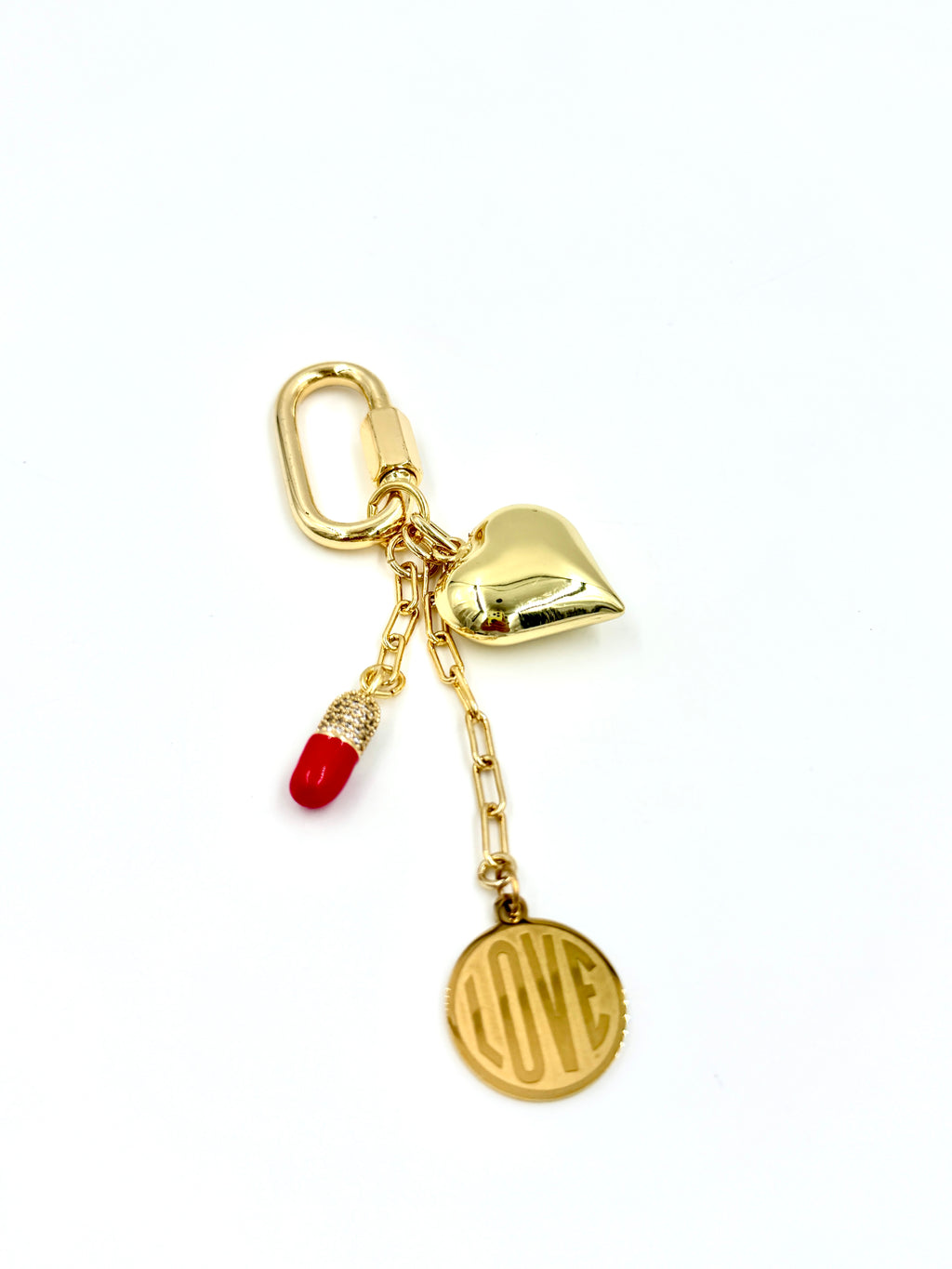 Hawley Studio Bag Charm with Heart, Love, Pill - Gold Tone
