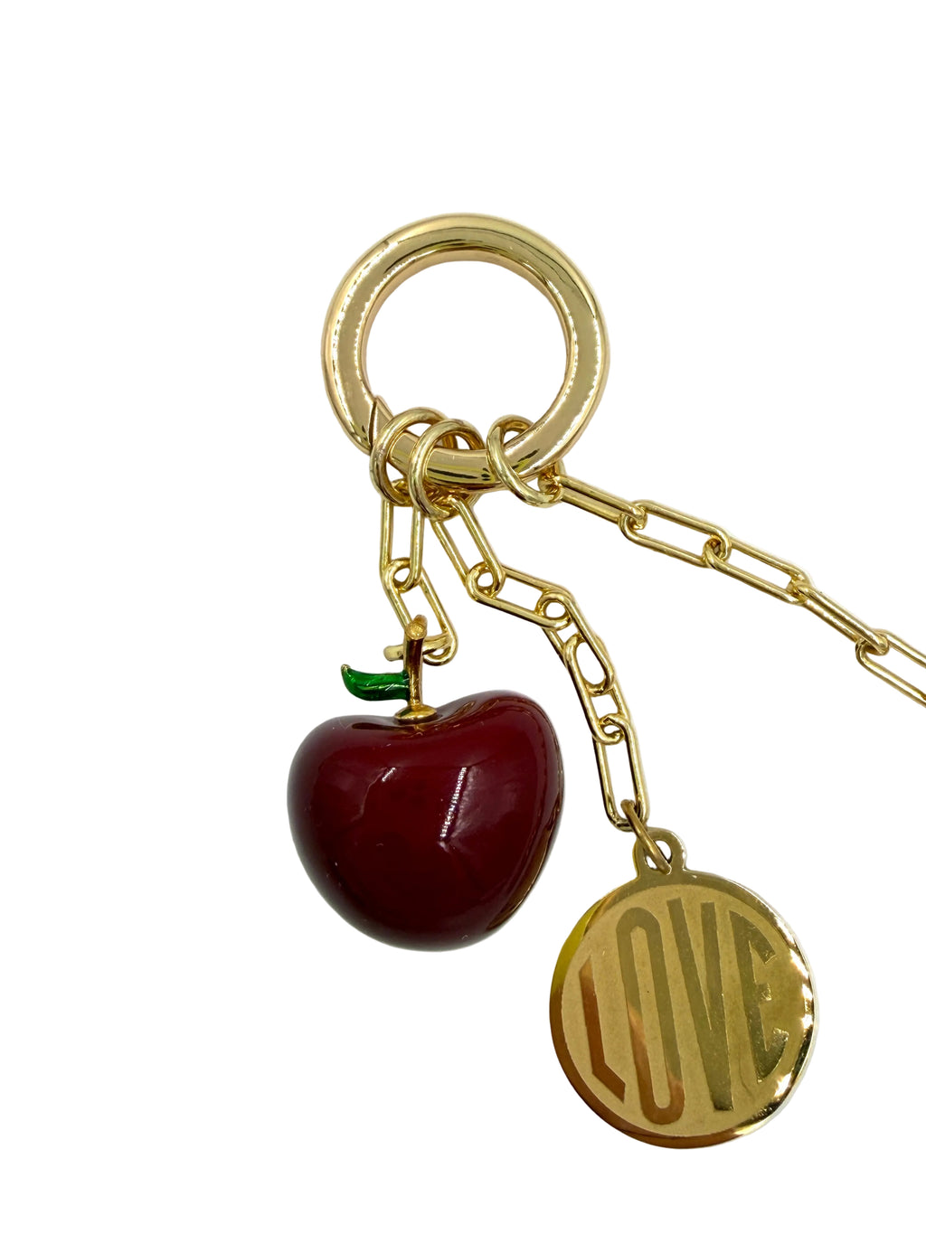 Hawley Studio Bag Charm with Flower, Love, and Cherry - Gold Tone