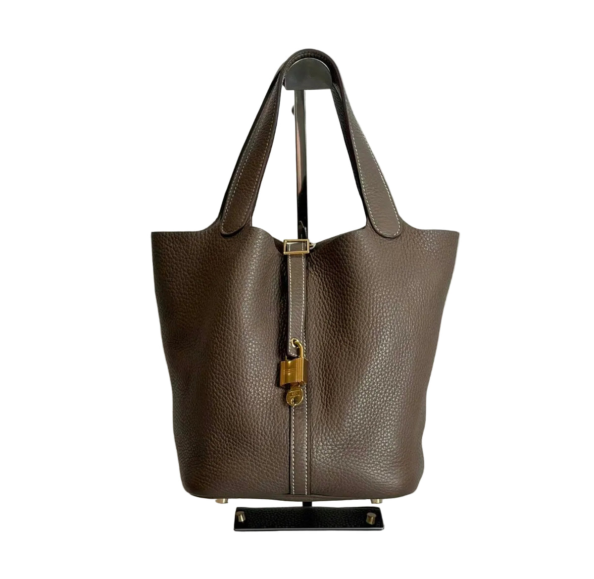 Pre-owned Hermès Picotin 22 Etoupe Taurillon Clemence Leather with Gold Hardware - Authenticated