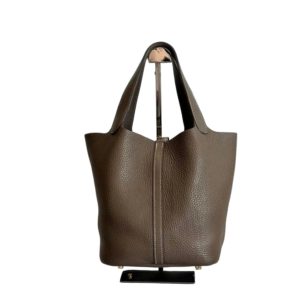 Pre-owned Hermès Picotin 22 Etoupe Taurillon Clemence Leather with Gold Hardware - Authenticated