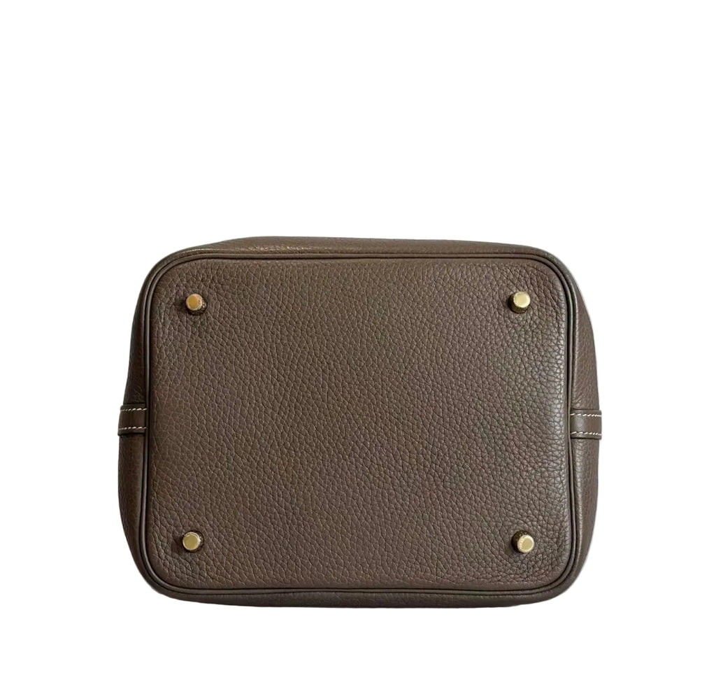 Pre-owned Hermès Picotin 22 Etoupe Taurillon Clemence Leather with Gold Hardware - Authenticated
