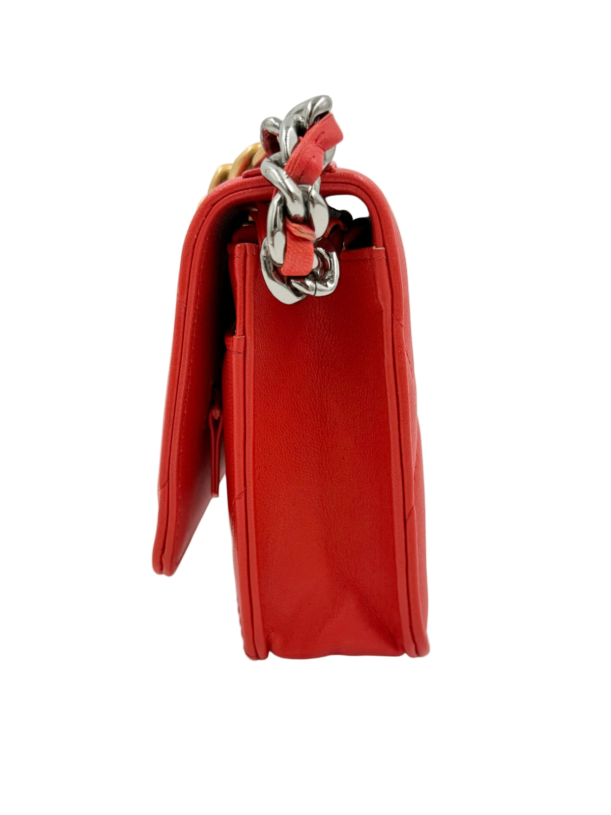 Pre-owned Chanel 19 Wallet on Chain Quilted Lambskin Red/Orange - Authenticated