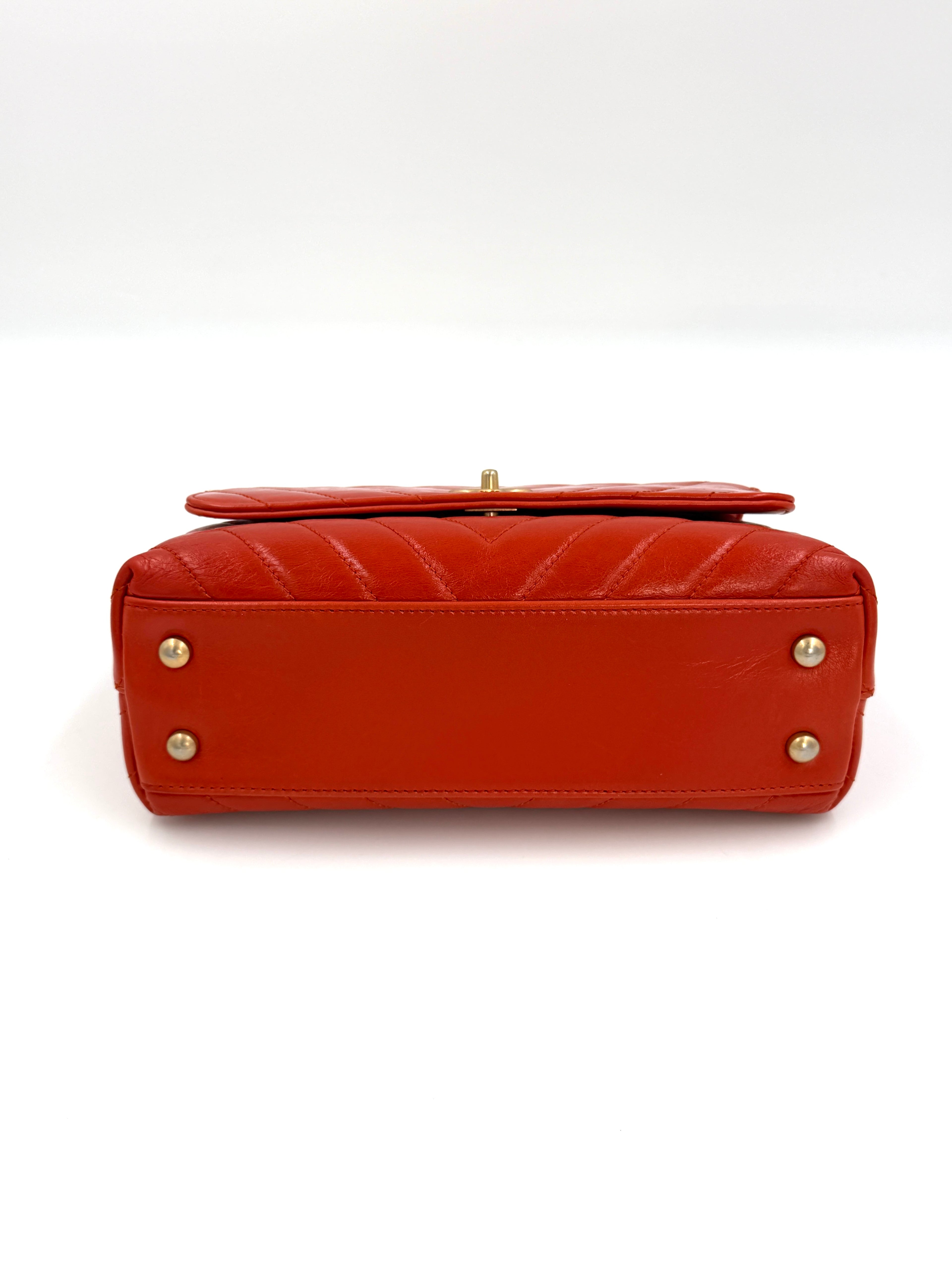 Pre-owned Chanel Orange Chevron Mini Coco Handle Bag Gold Hardware - Authenticated