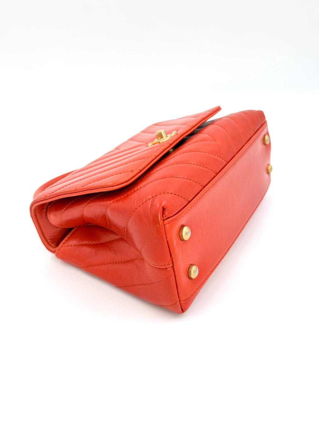 Pre-owned Chanel Orange Chevron Mini Coco Handle Bag Gold Hardware - Authenticated