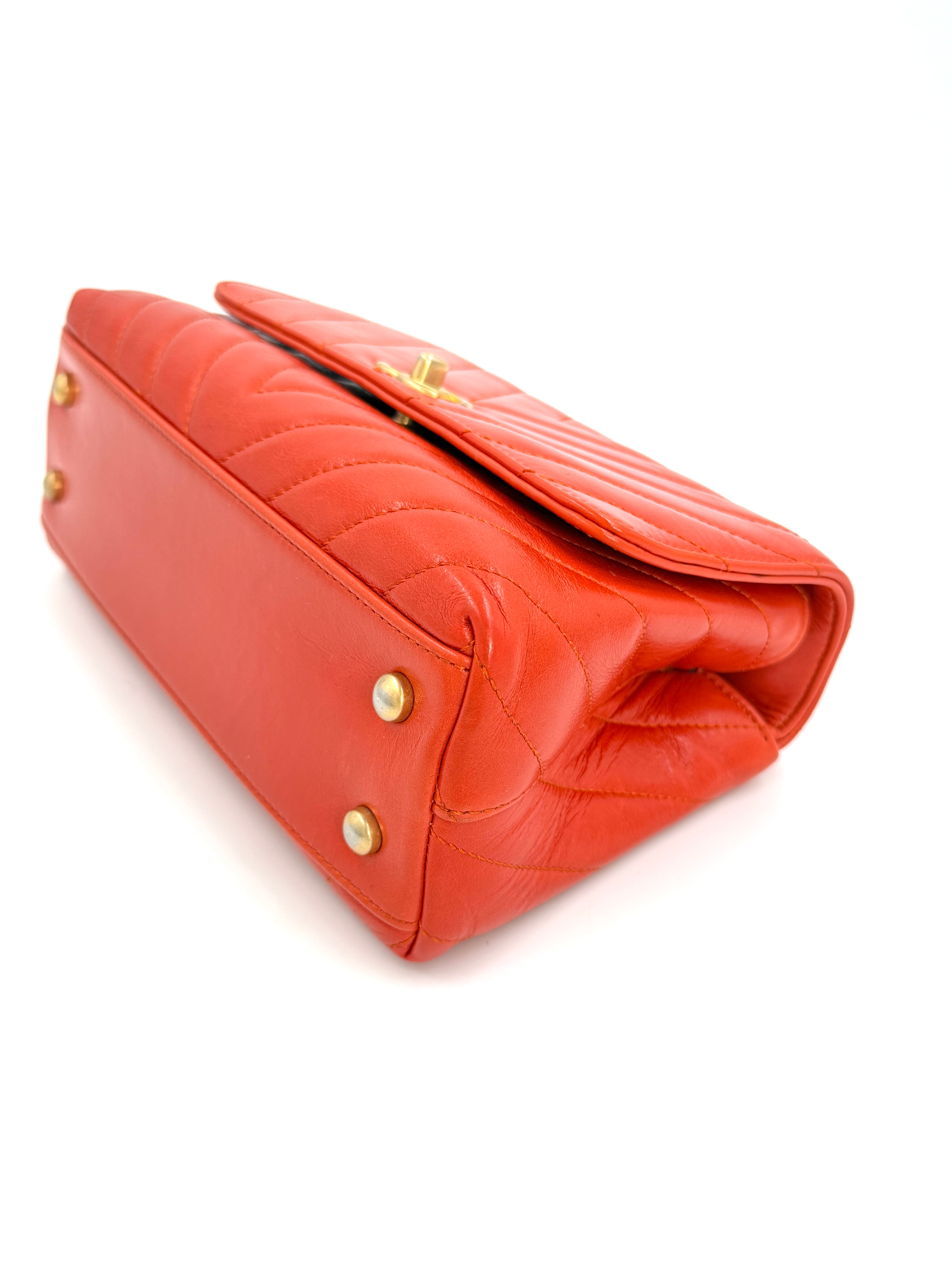 Pre-owned Chanel Orange Chevron Mini Coco Handle Bag Gold Hardware - Authenticated