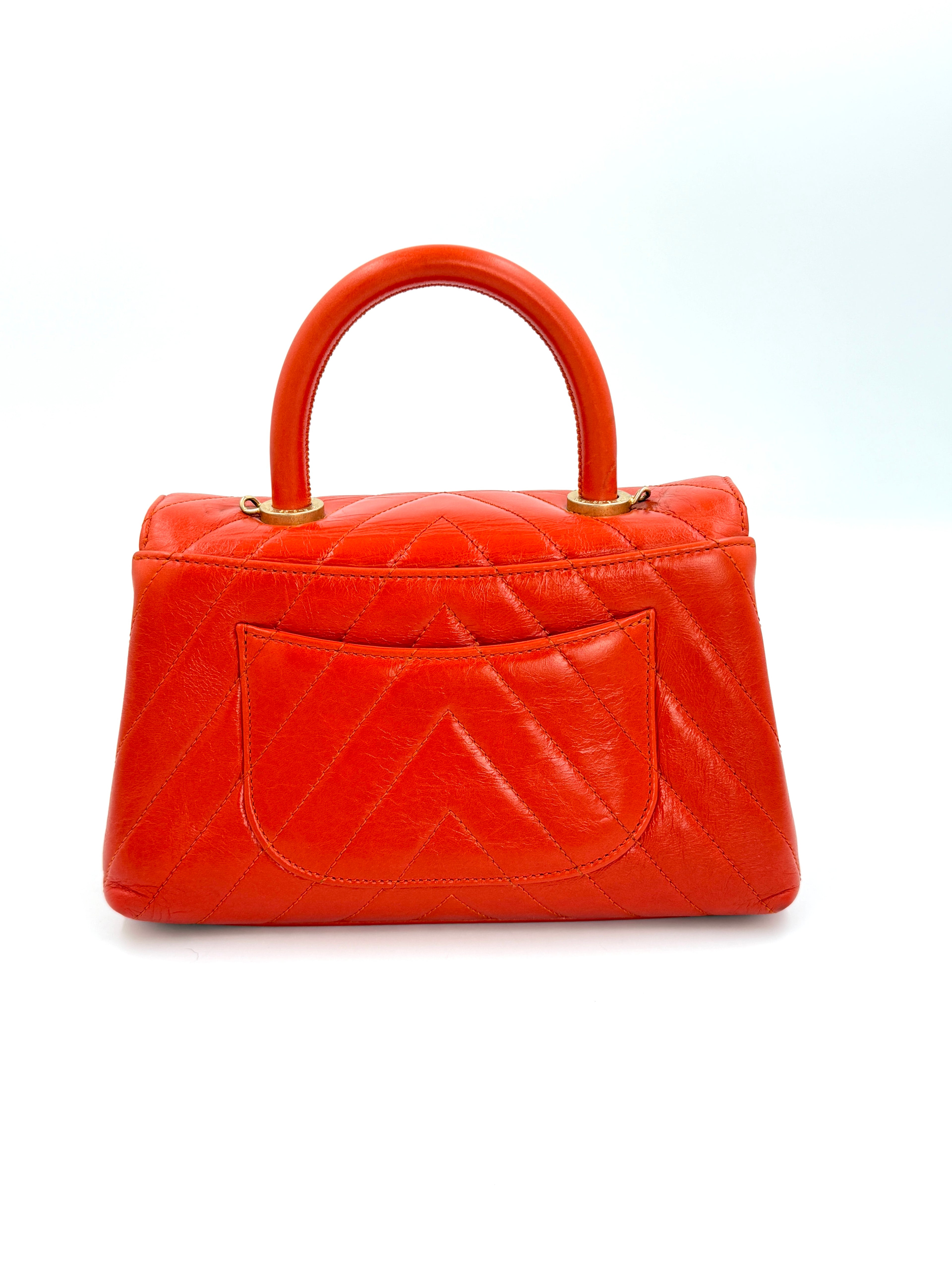 Pre-owned Chanel Orange Chevron Mini Coco Handle Bag Gold Hardware - Authenticated