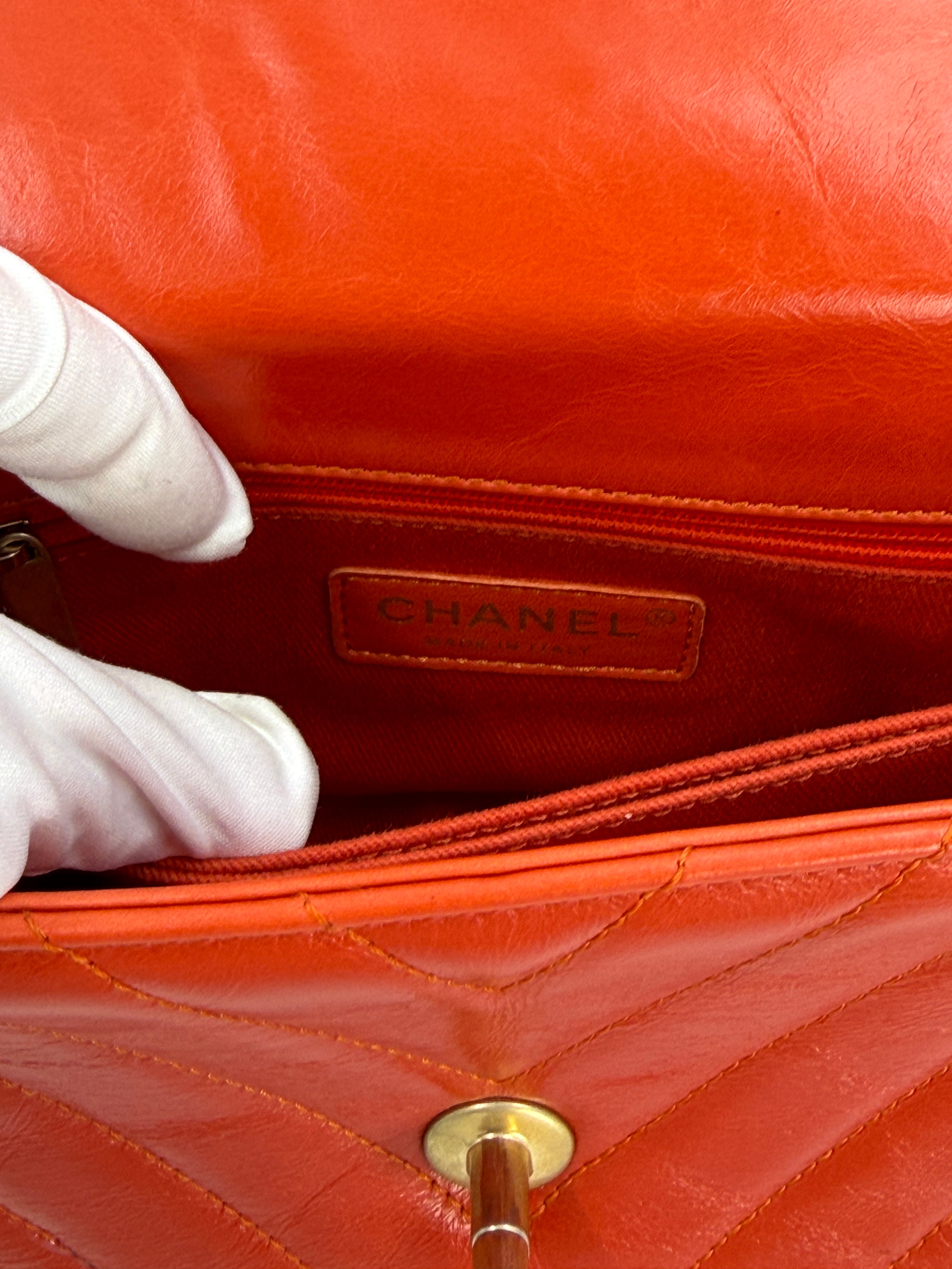 Pre-owned Chanel Orange Chevron Mini Coco Handle Bag Gold Hardware - Authenticated