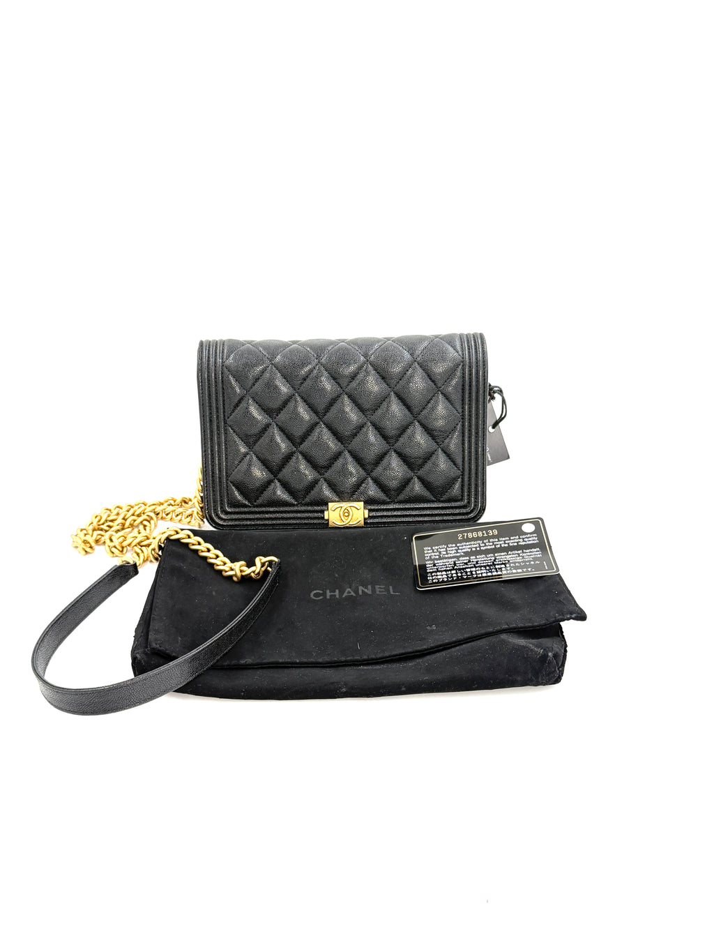 Pre-Owned Chanel Caviar Leather Boy Bag Wallet on Chain - Authenticated