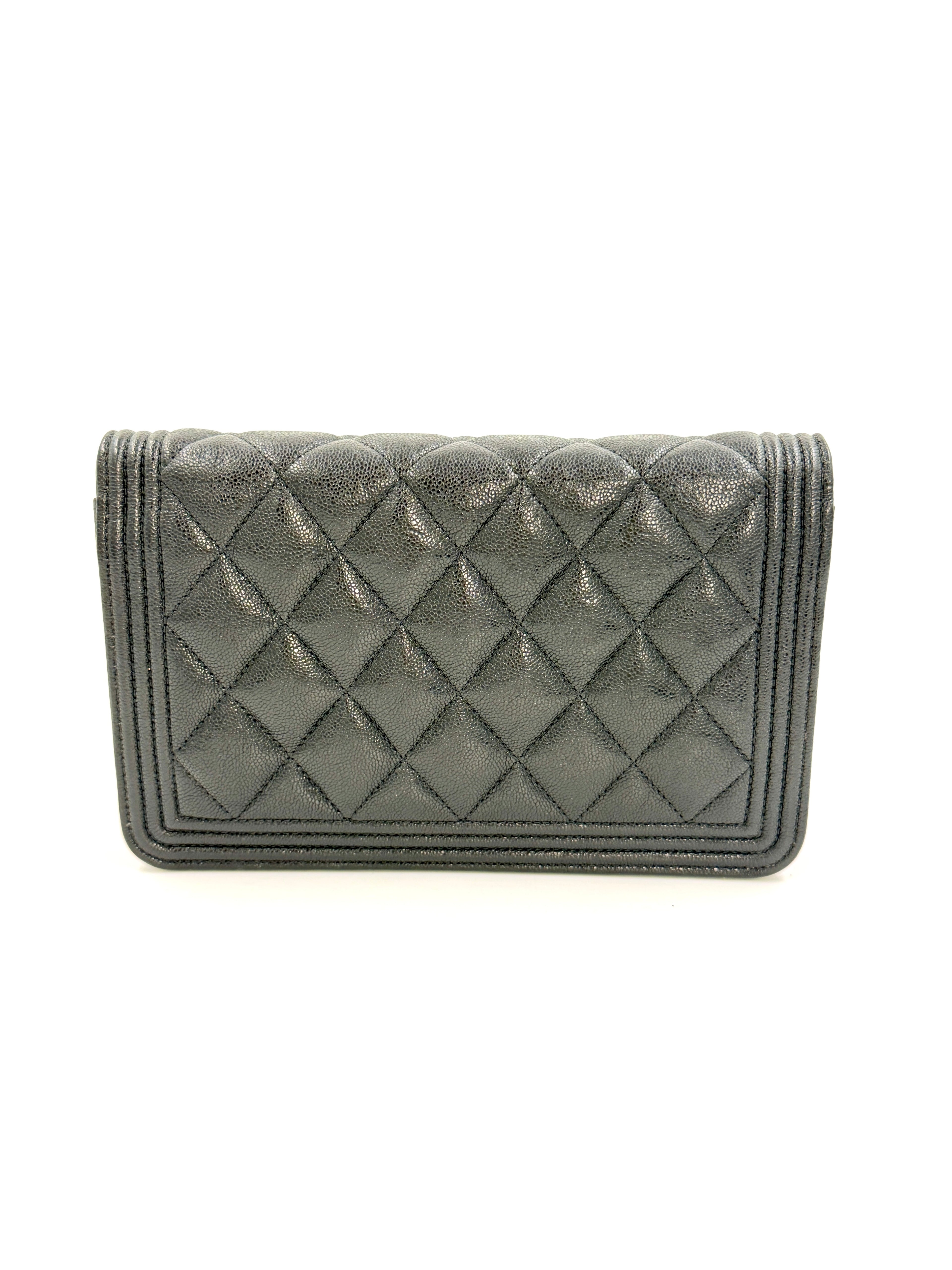 Pre-Owned Chanel Caviar Leather Boy Bag Wallet on Chain - Authenticated