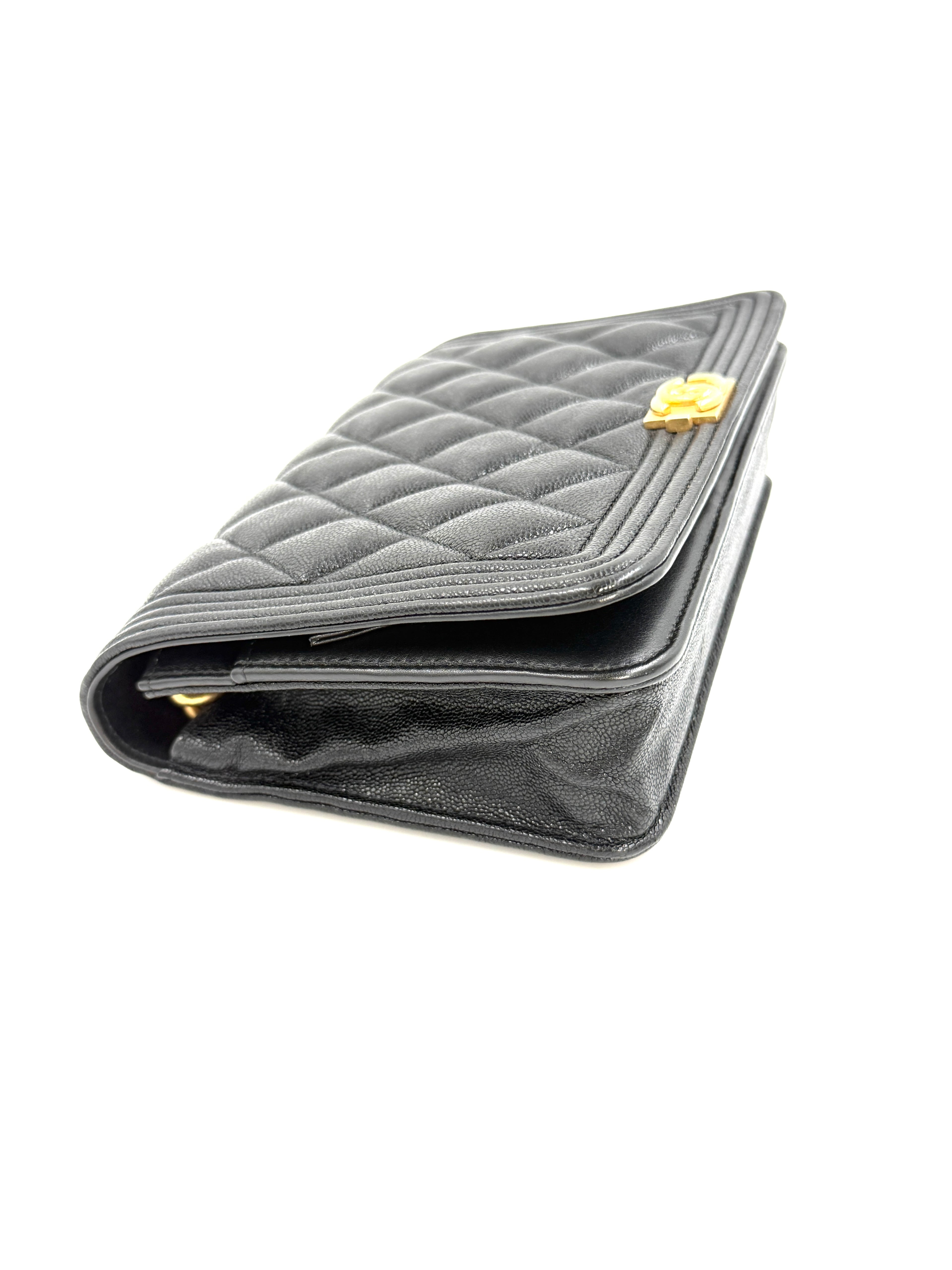 Pre-Owned Chanel Caviar Leather Boy Bag Wallet on Chain - Authenticated
