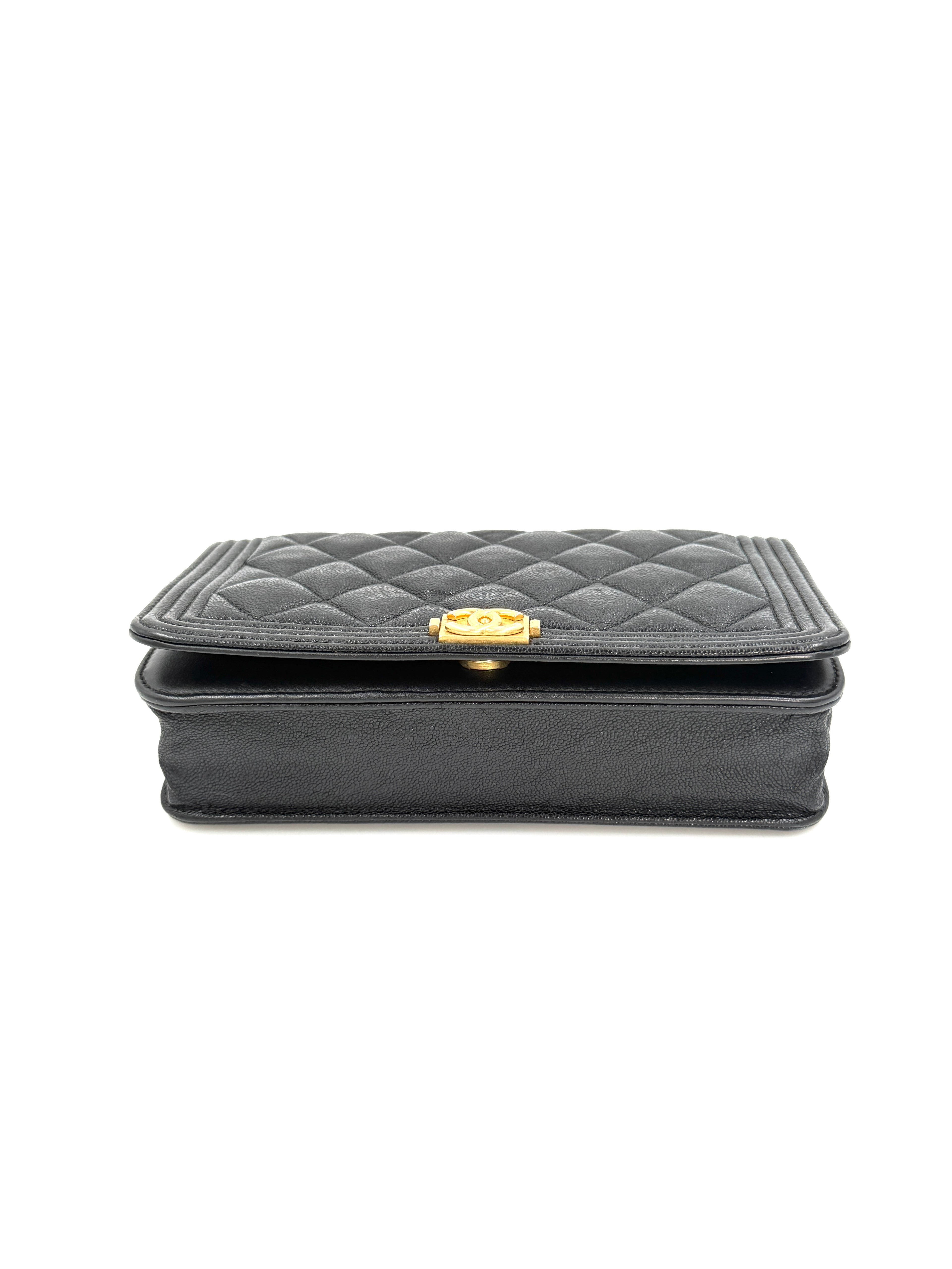 Pre-Owned Chanel Caviar Leather Boy Bag Wallet on Chain - Authenticated
