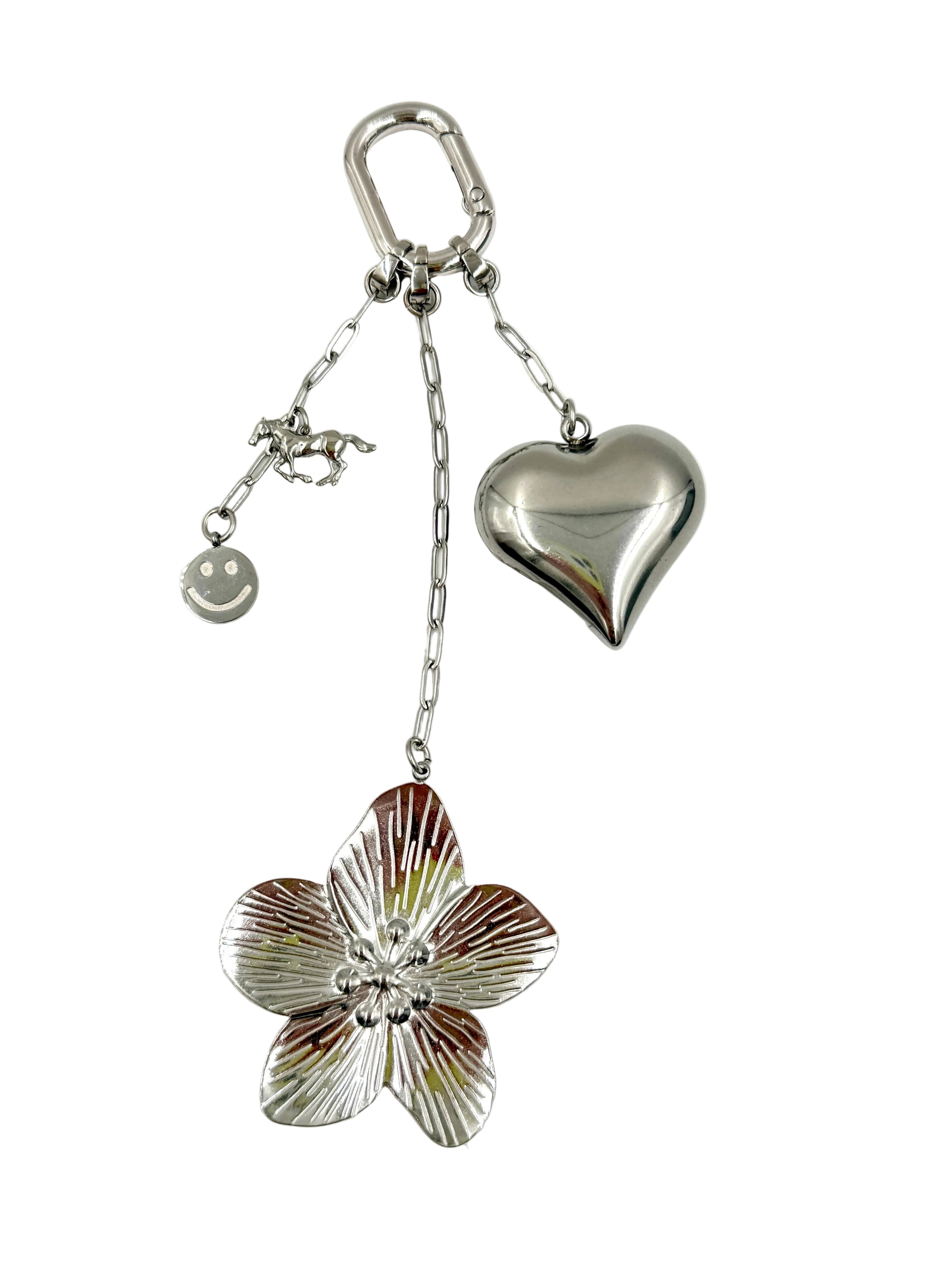 Hawley Studio Bag Charm Silver Tone with Puffy Heart, Flower, Horse, and Smiley Face