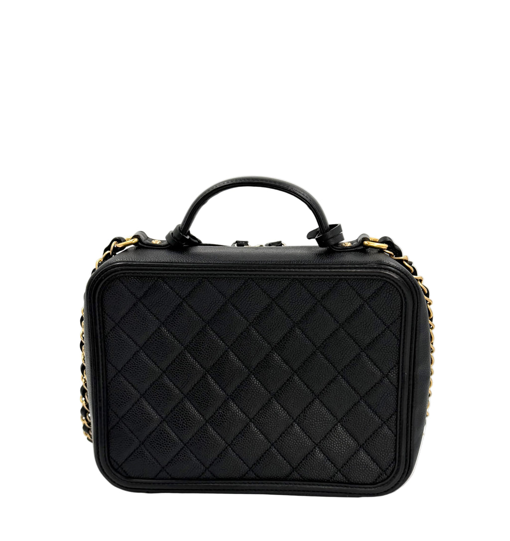 Pre-Owned Chanel Black Quilted Caviar CC Filigree Vanity Case - Authenticated