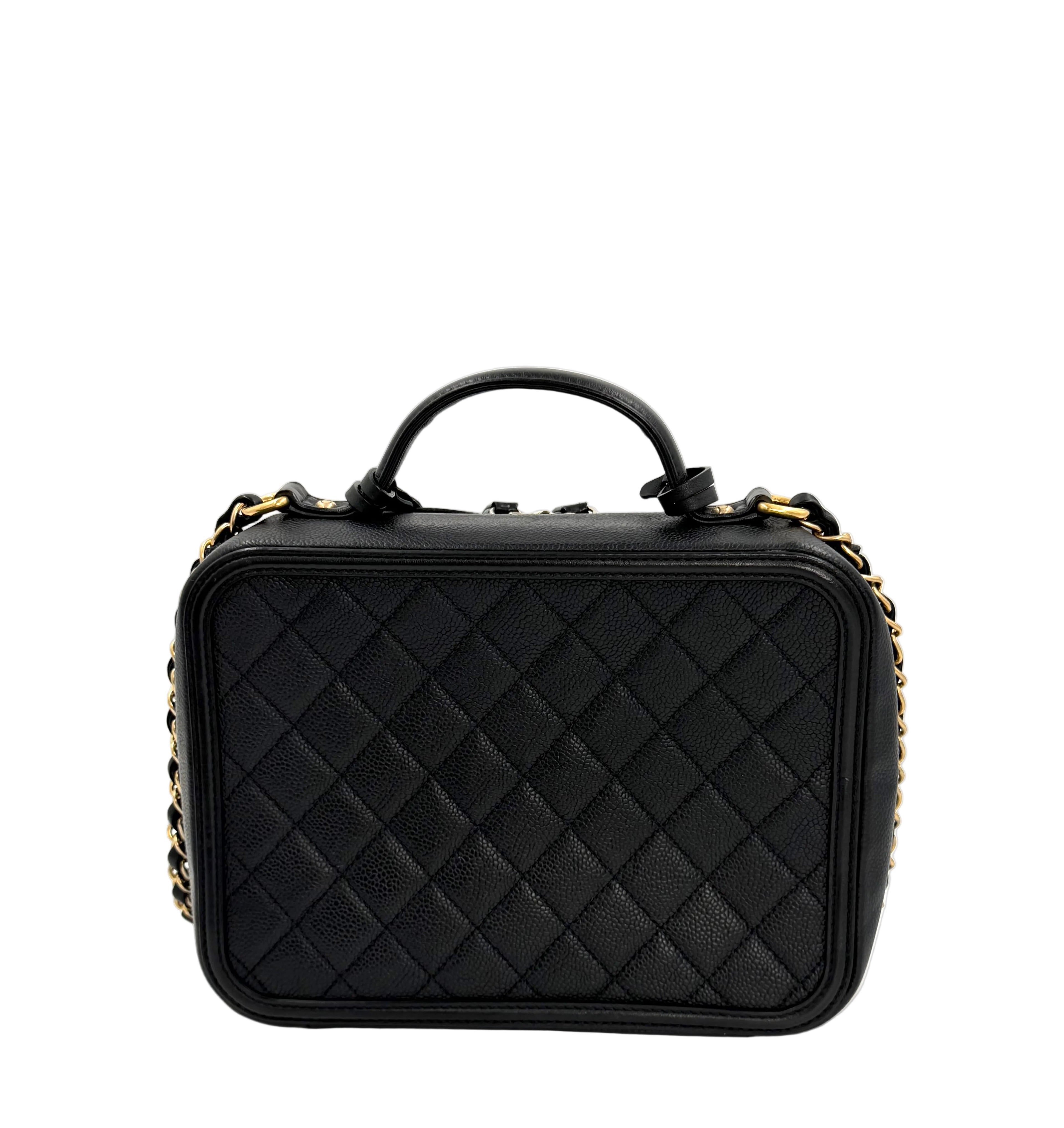 Pre-Owned Chanel Black Quilted Caviar CC Filigree Vanity Case - Authenticated