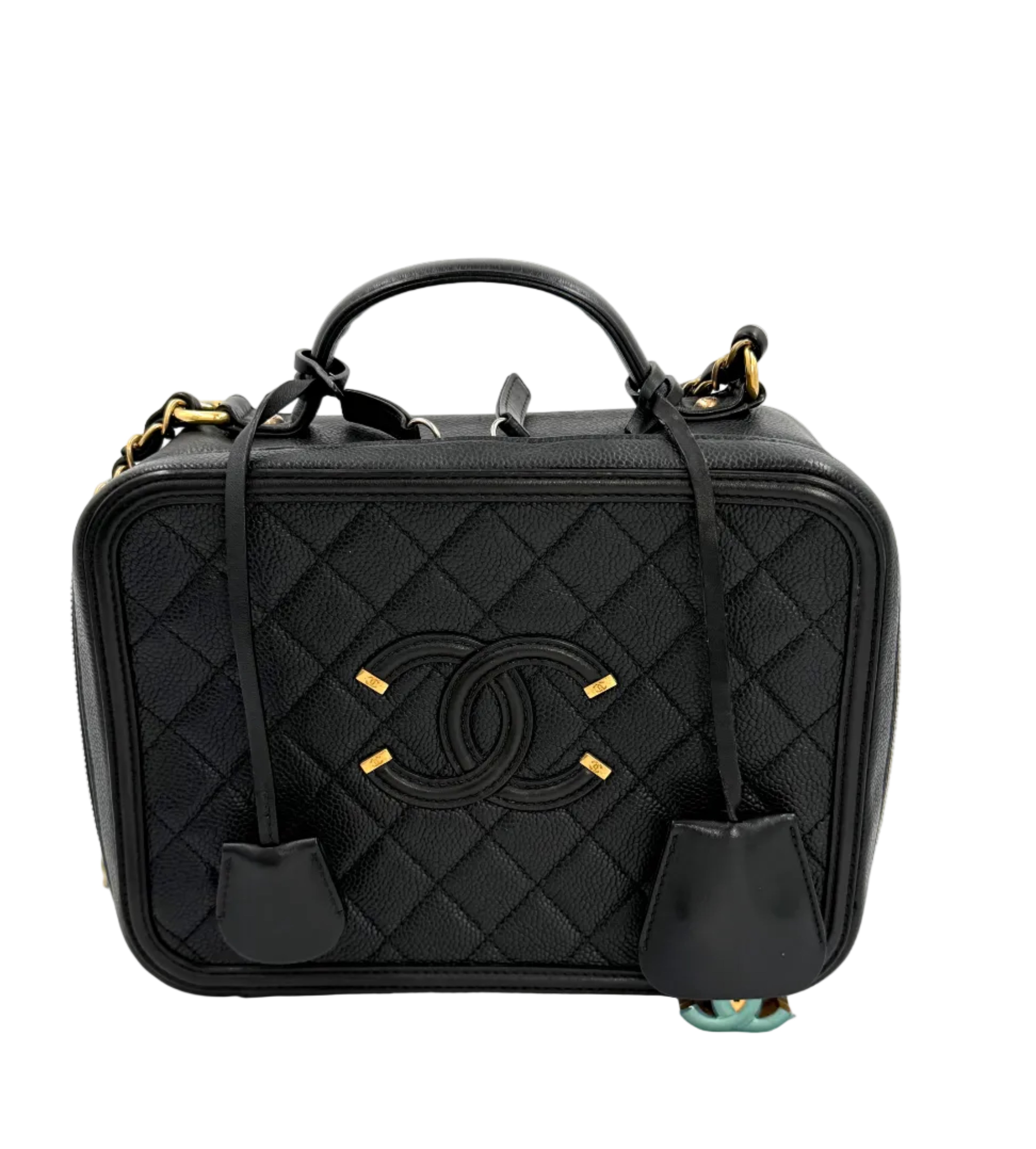 Pre-Owned Chanel Black Quilted Caviar CC Filigree Vanity Case - Authenticated