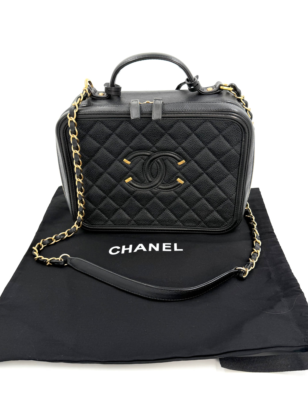 Pre-Owned Chanel Black Quilted Caviar CC Filigree Vanity Case - Authenticated