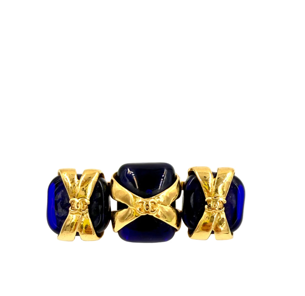 Pre-Owned Chanel Blue Gripoix CC Brooch 24K Gold Plated - Authenticated
