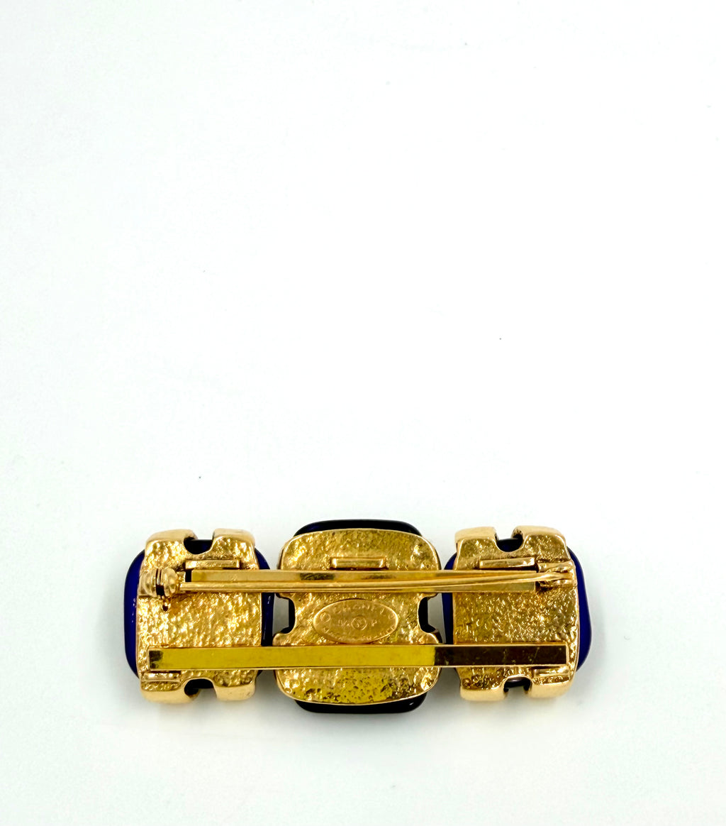 Pre-Owned Chanel Blue Gripoix CC Brooch 24K Gold Plated - Authenticated