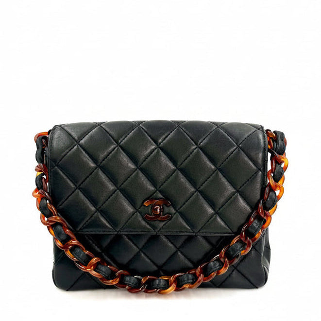 Pre-Owned Chanel Black Lambskin Half Flap Tortoise - Authenticated