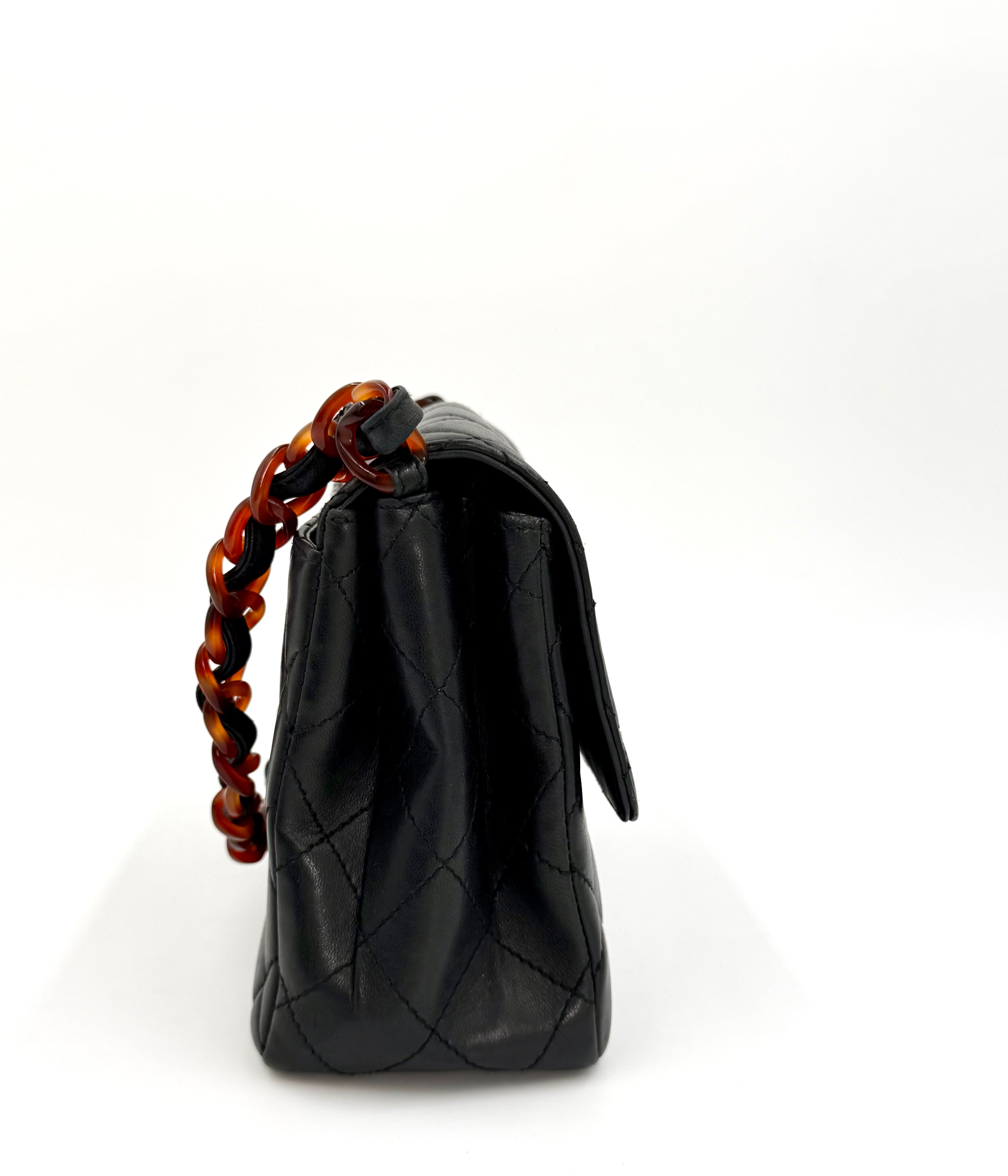 Pre-Owned Chanel Black Lambskin Half Flap Tortoise - Authenticated