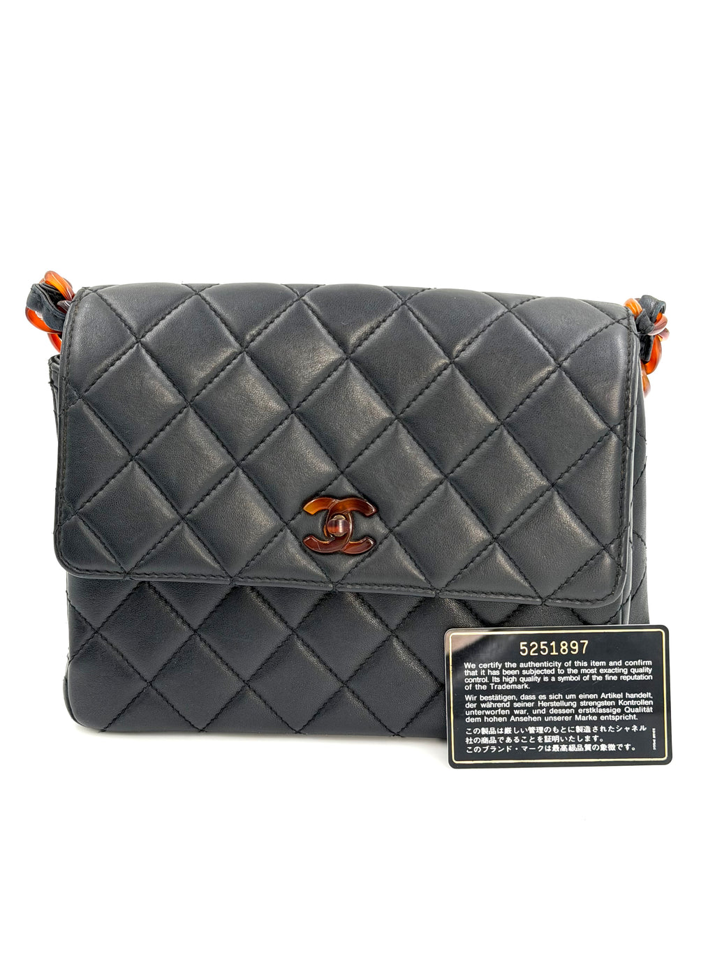 Pre-Owned Chanel Black Lambskin Half Flap Tortoise - Authenticated