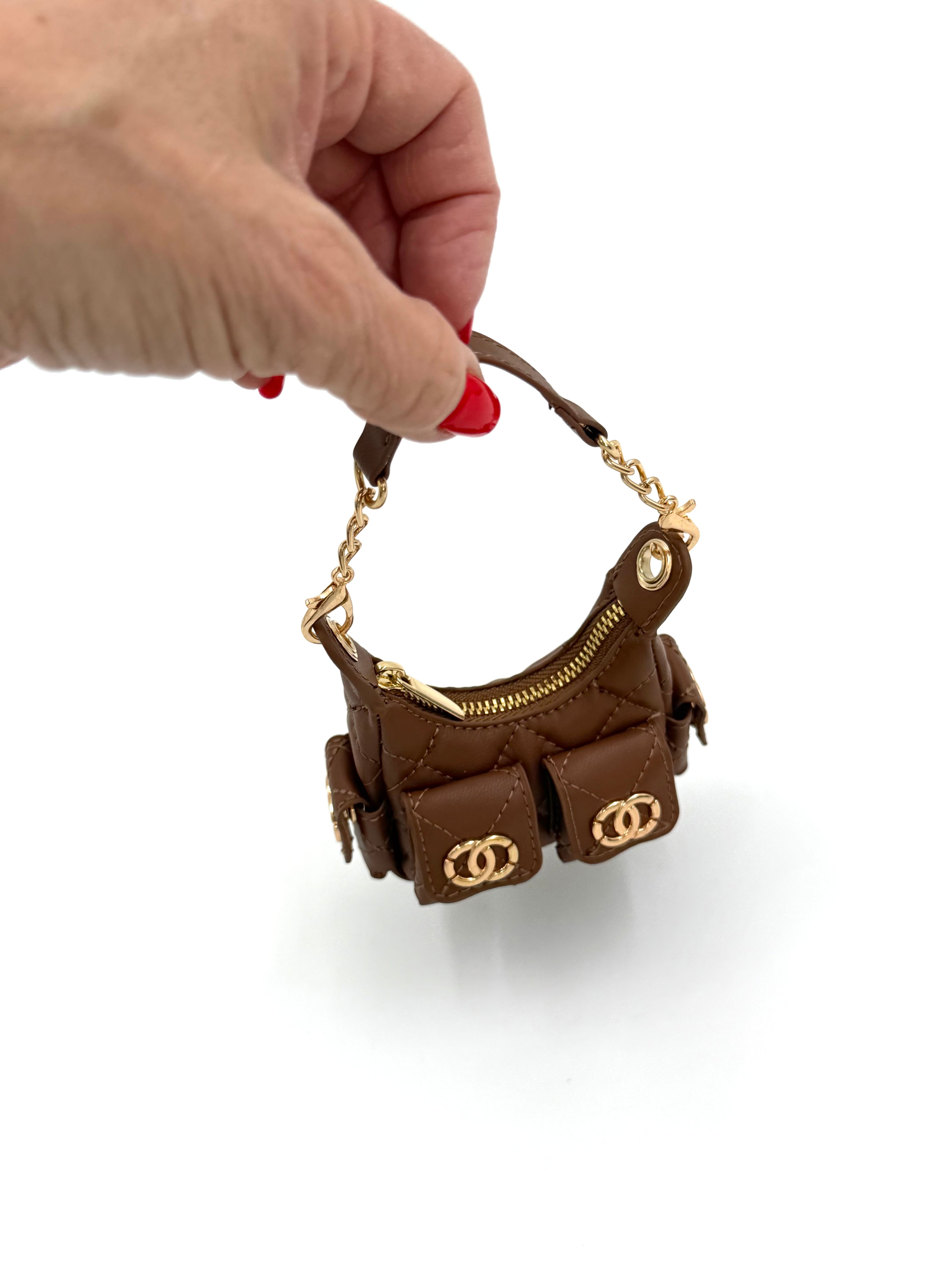 Faux Chanel Bag Bag Charm - Brown