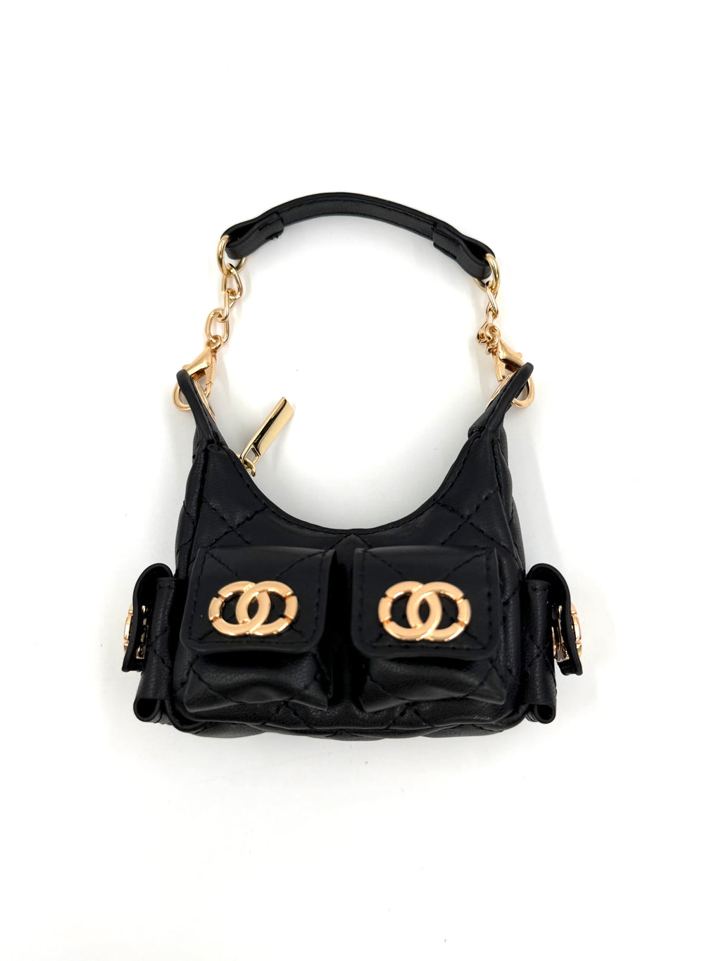 Faux Chanel Bag Bag Charm - Black