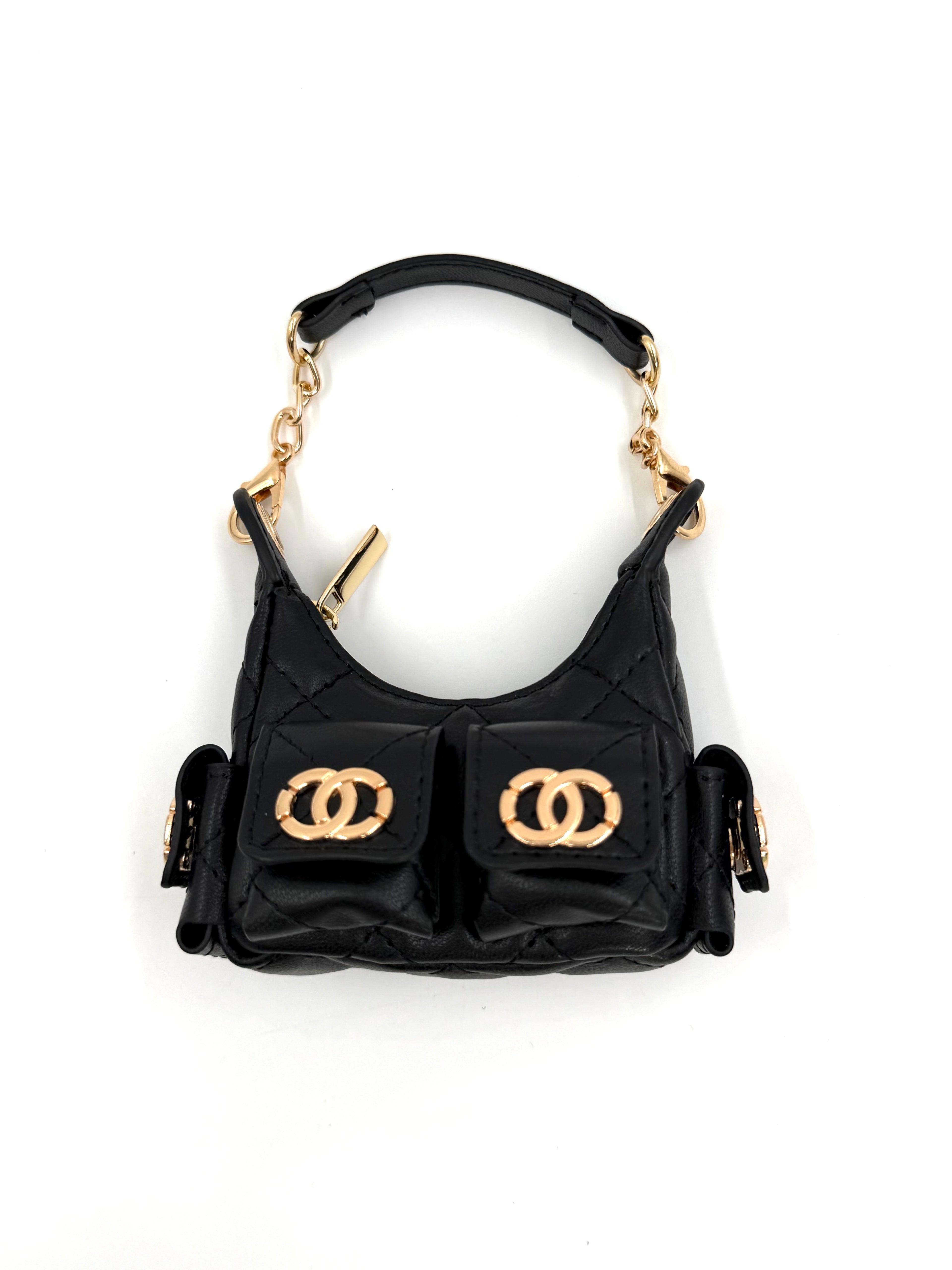 Faux Chanel Bag Bag Charm - Black