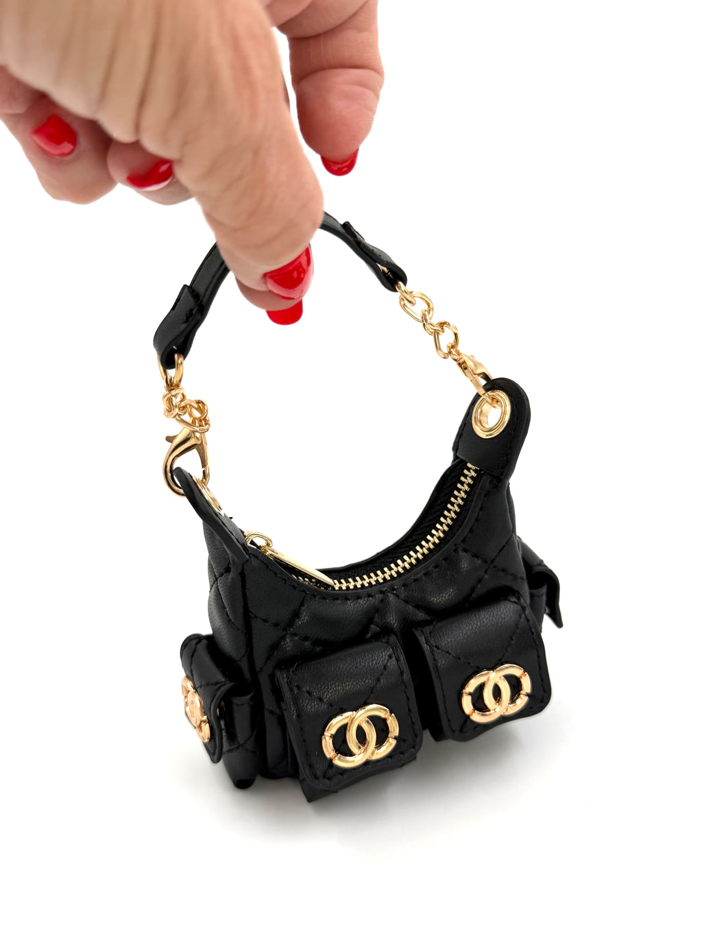Faux Chanel Bag Bag Charm - Black