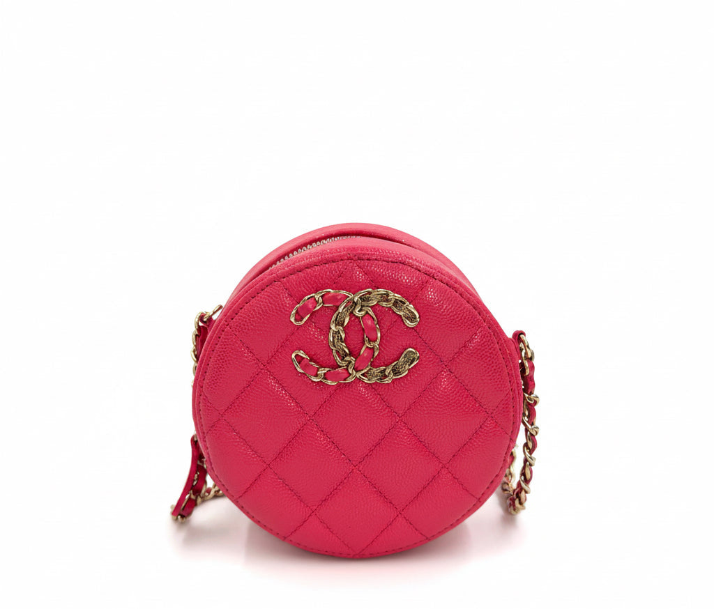Pre-Owned Chanel Pink Caviar Round Clutch with Chain Gold-Tone Hardware - Authenticated