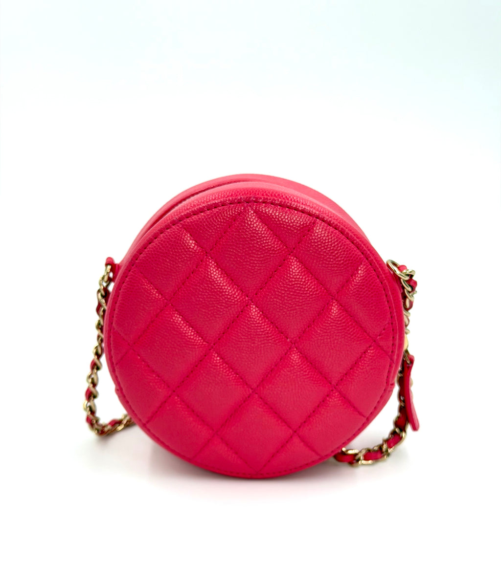 Pre-Owned Chanel Pink Caviar Round Clutch with Chain Gold-Tone Hardware - Authenticated