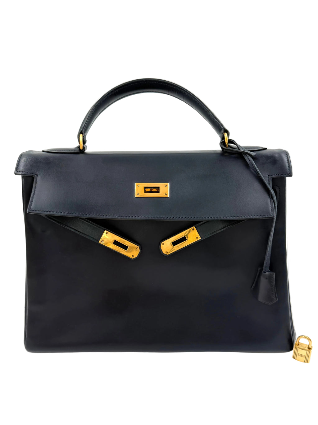 Pre-owned Hermès Kelly 32 Black Box Calf Leather Gold Hardware 1981 - Authenticated