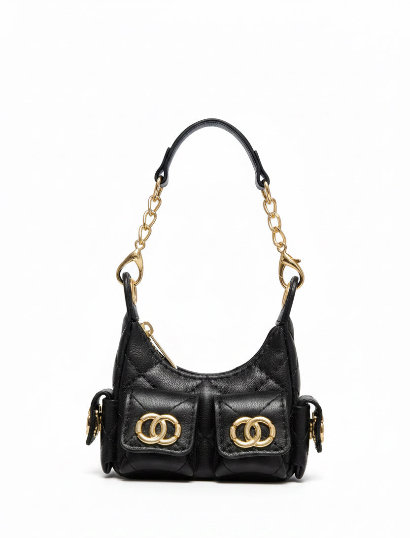 Faux Chanel Bag Bag Charm - Black