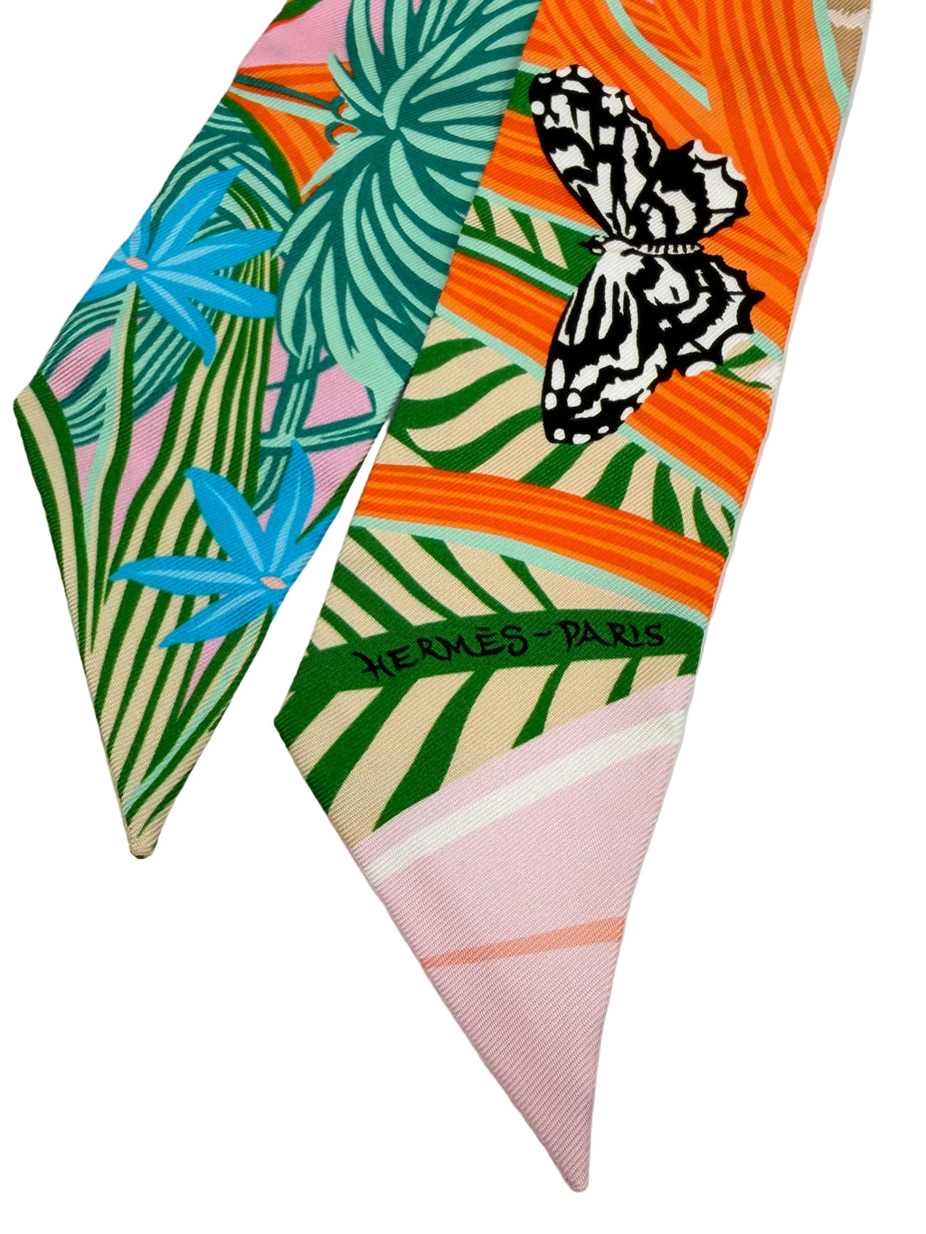 Pre-owned Hermès Jaguar Quetzal Silk Twilly Scarf Rose Beige Orange