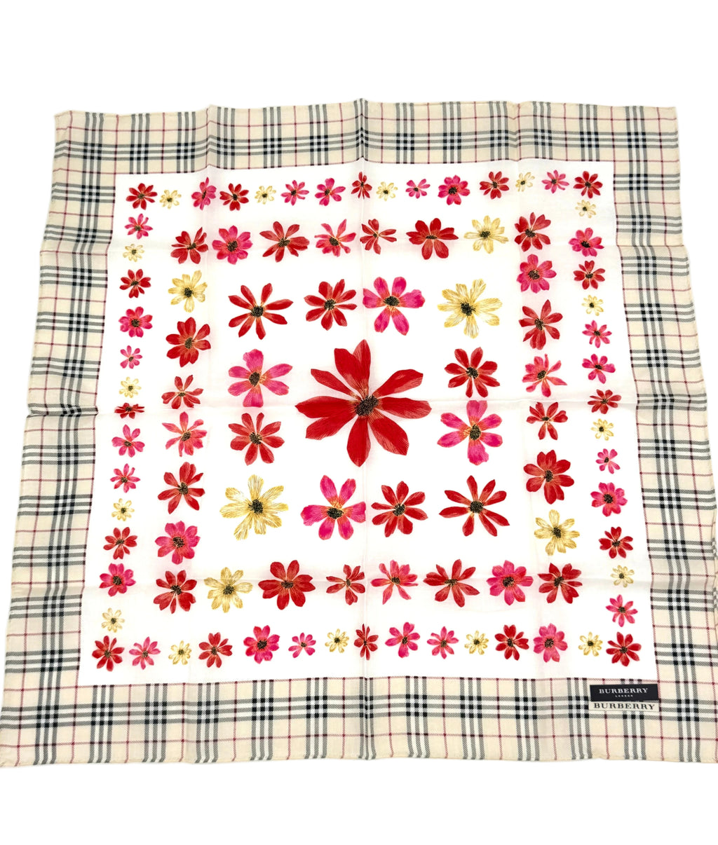 Pre-owned Burberry Floral Nova Check Handkerchief Pocket Square