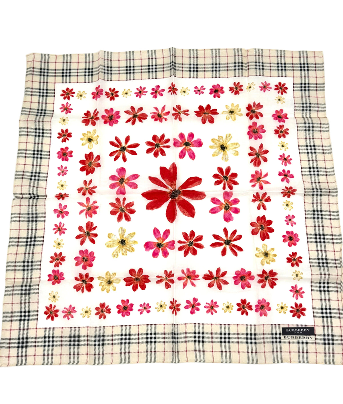Pre-owned Burberry Floral Nova Check Handkerchief Pocket Square