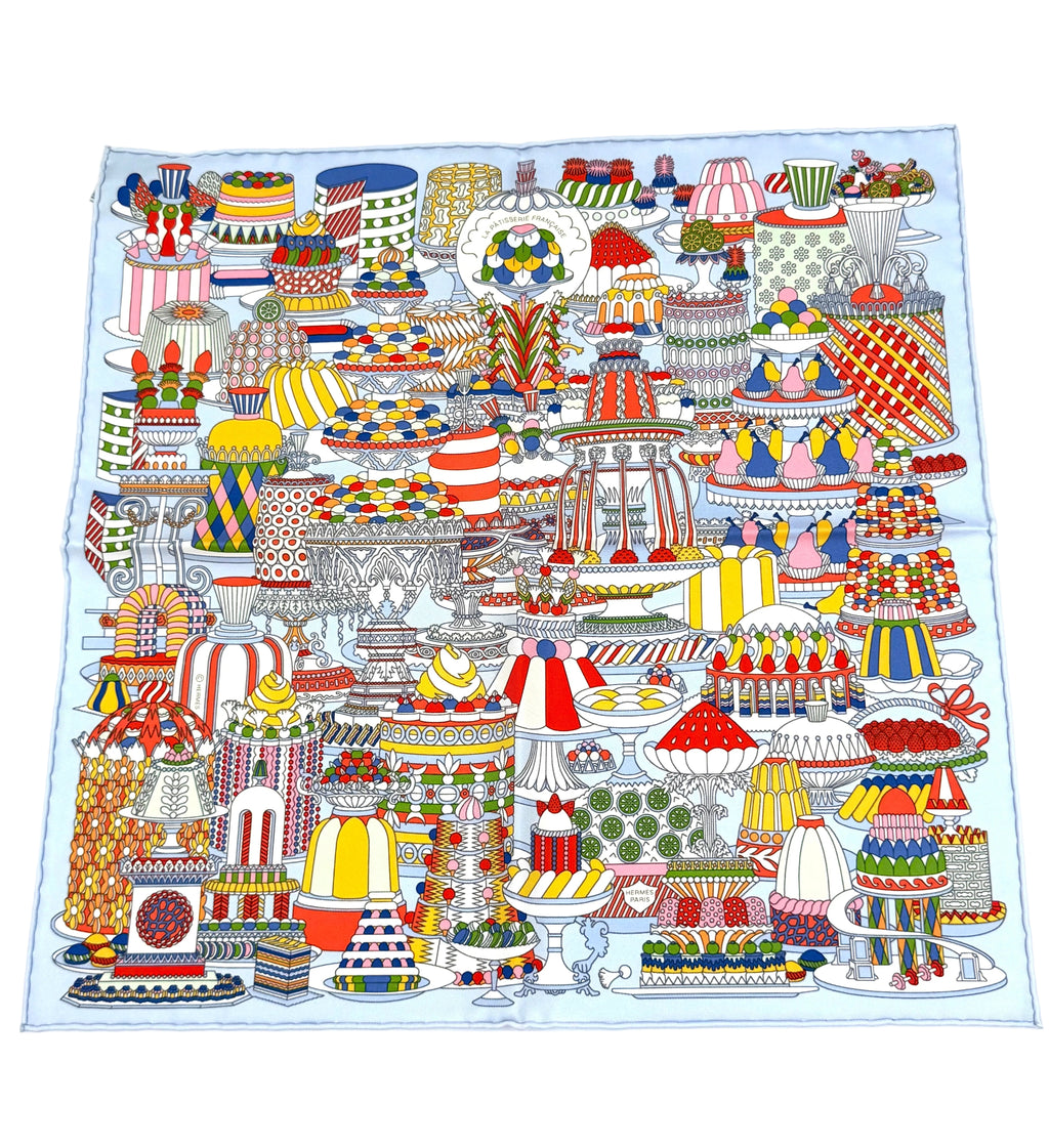 Pre-owned Hermès La Pâtisserie Française Scarf 45 Blue - Authenticated