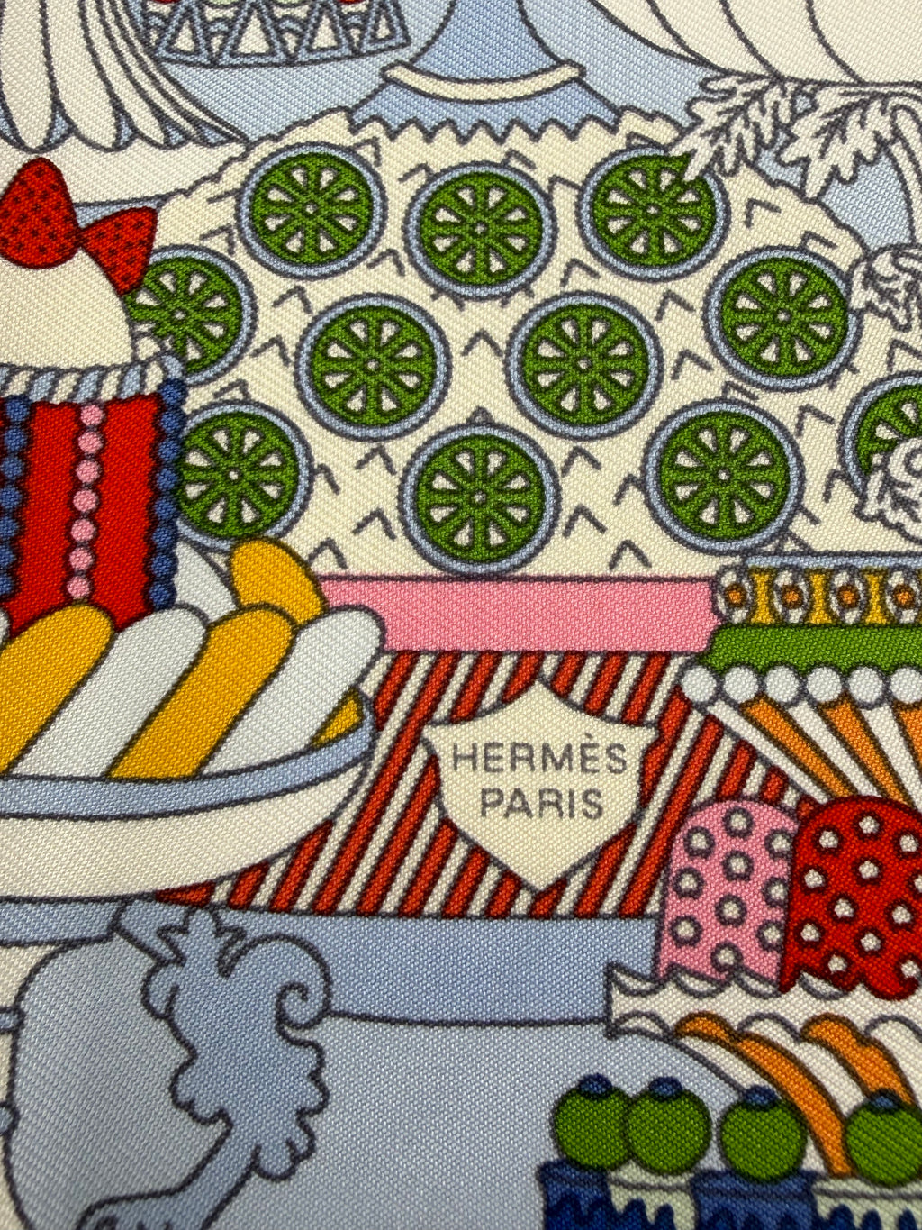 Pre-owned Hermès La Pâtisserie Française Scarf 45 Blue - Authenticated