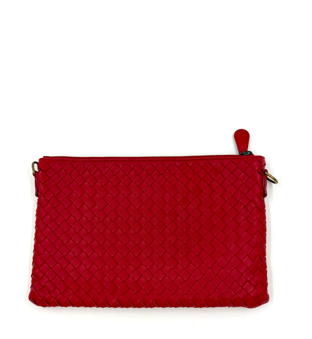 Pre-owned Bottega Veneta Biletto Red Nappa Intrecciato Chain Crossbody - Authenticated